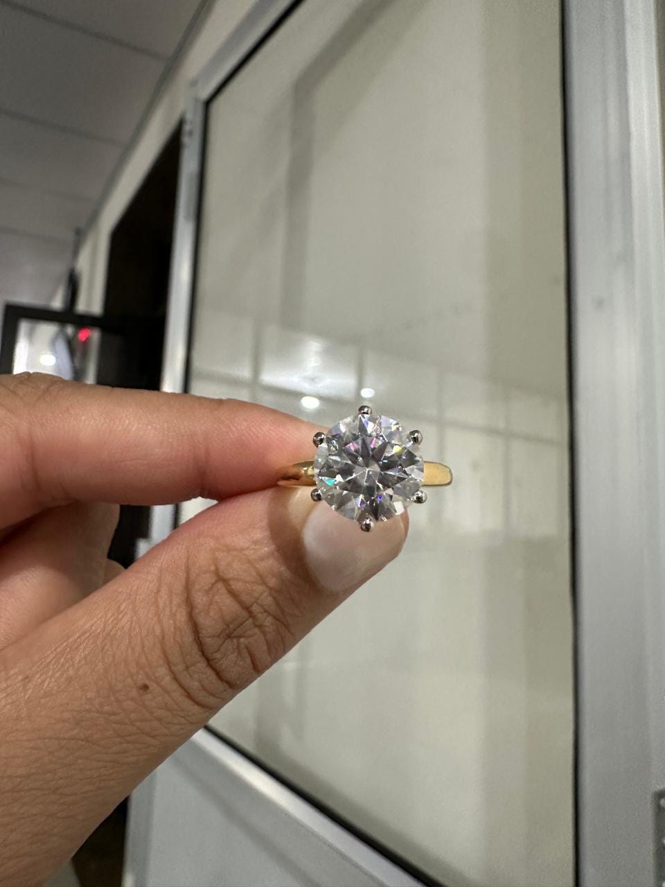 Unique 5 Ct Moissanite Engagement Ring | 14K Yellow Gold Solitaire Ring for her