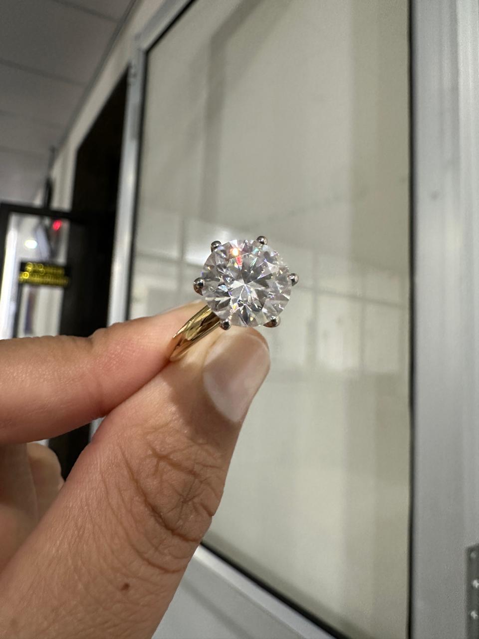 Unique 5 Ct Moissanite Engagement Ring | 14K Yellow Gold Solitaire Ring for her