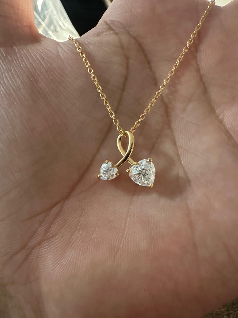You & Me Heart Moissanite Pendant: 14K Gold Vermeil Romantic Necklace for gift