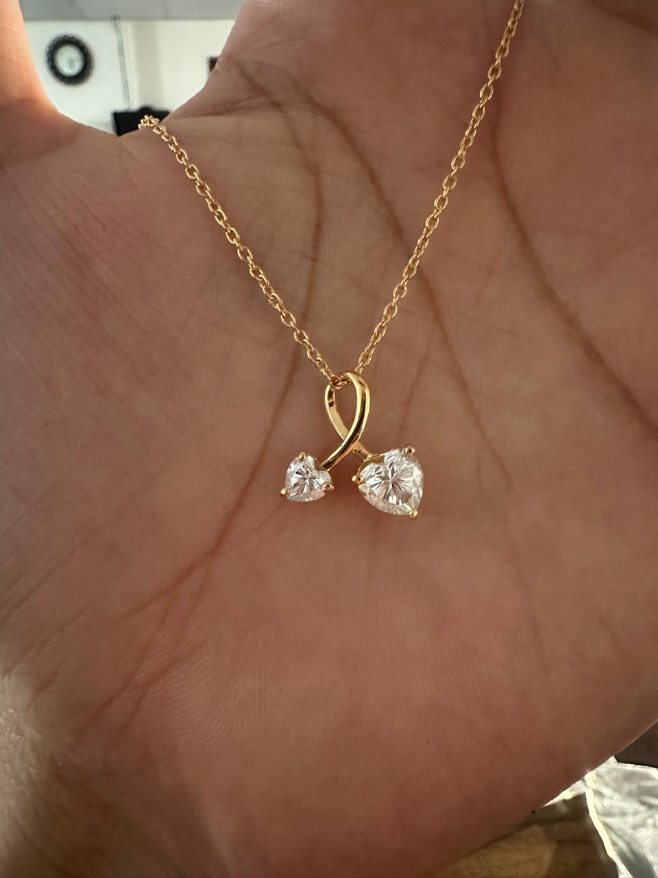 You & Me Heart Moissanite Pendant: 14K Gold Vermeil Romantic Necklace for gift