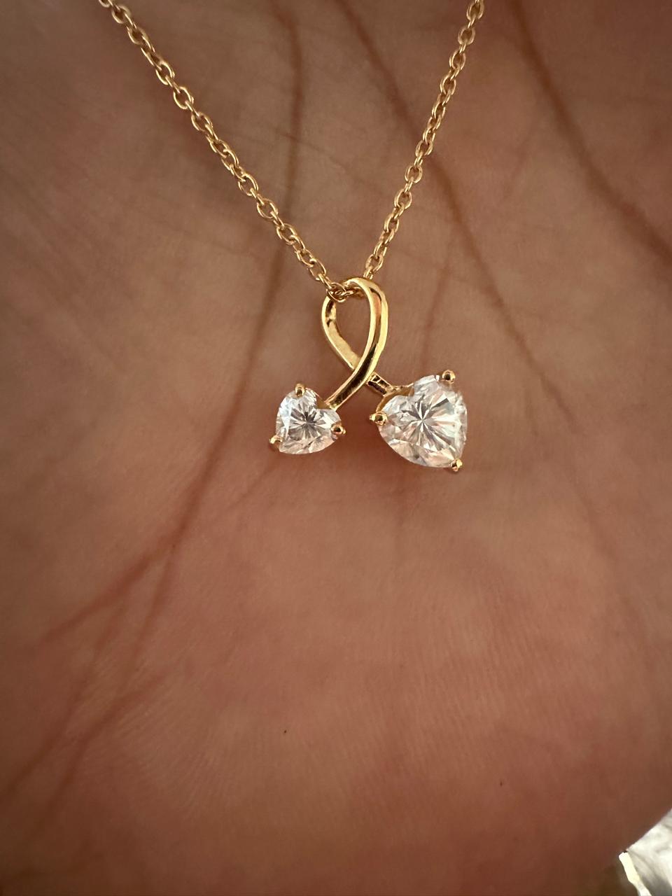 You & Me Heart Moissanite Pendant: 14K Gold Vermeil Romantic Necklace for gift