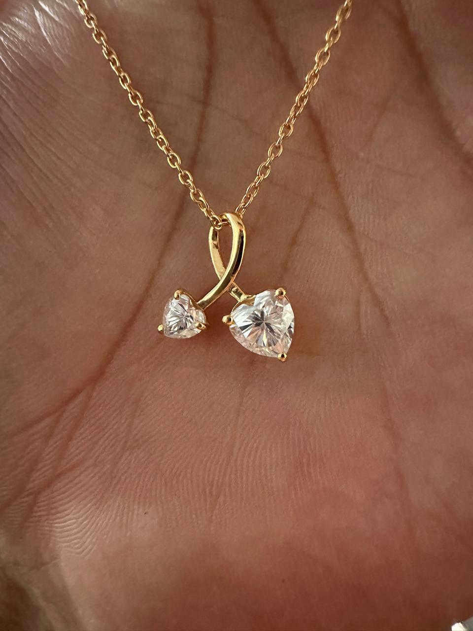 You & Me Heart Moissanite Pendant: 14K Gold Vermeil Romantic Necklace for gift