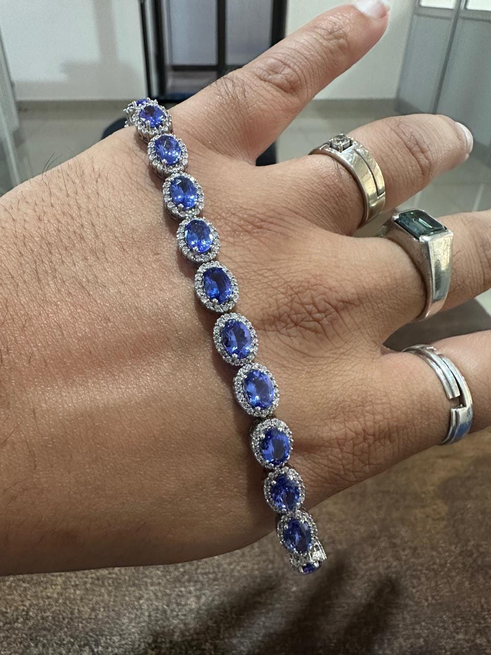 14k Gold Tanzanite Diamond Halo Bracelet | 20 CT Rare Gemstone Jewelry for her