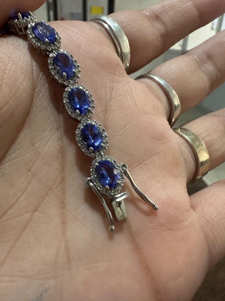 14k Gold Tanzanite Diamond Halo Bracelet | 20 CT Rare Gemstone Jewelry for her
