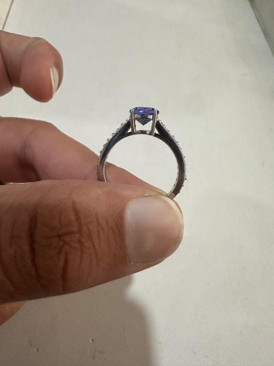 14K White Gold Tanzanite Pave Engagement Ring | 1 CT Rare Gemstone Jewelry for Gift