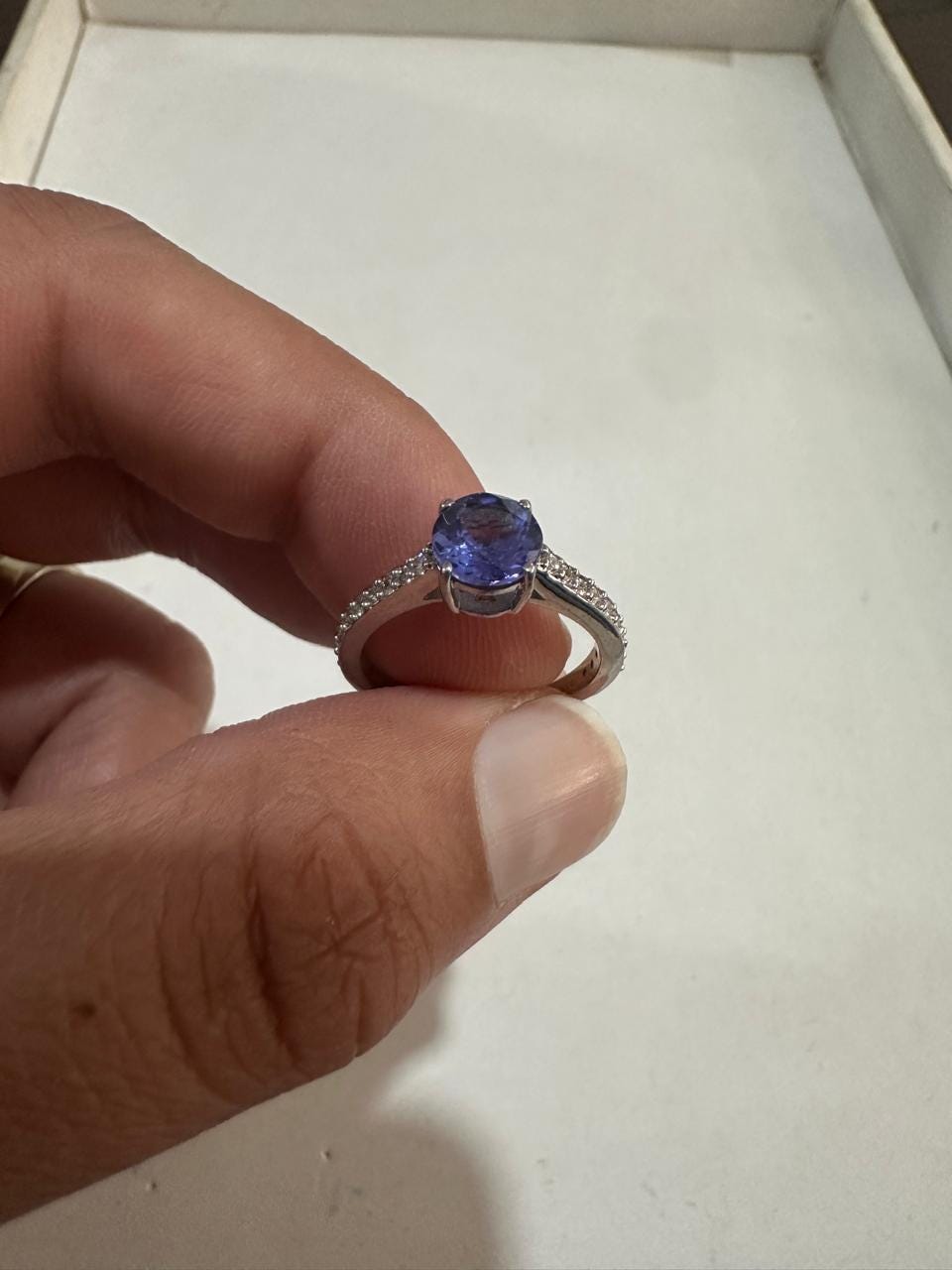 14K White Gold Tanzanite Pave Engagement Ring | 1 CT Rare Gemstone Jewelry for Gift