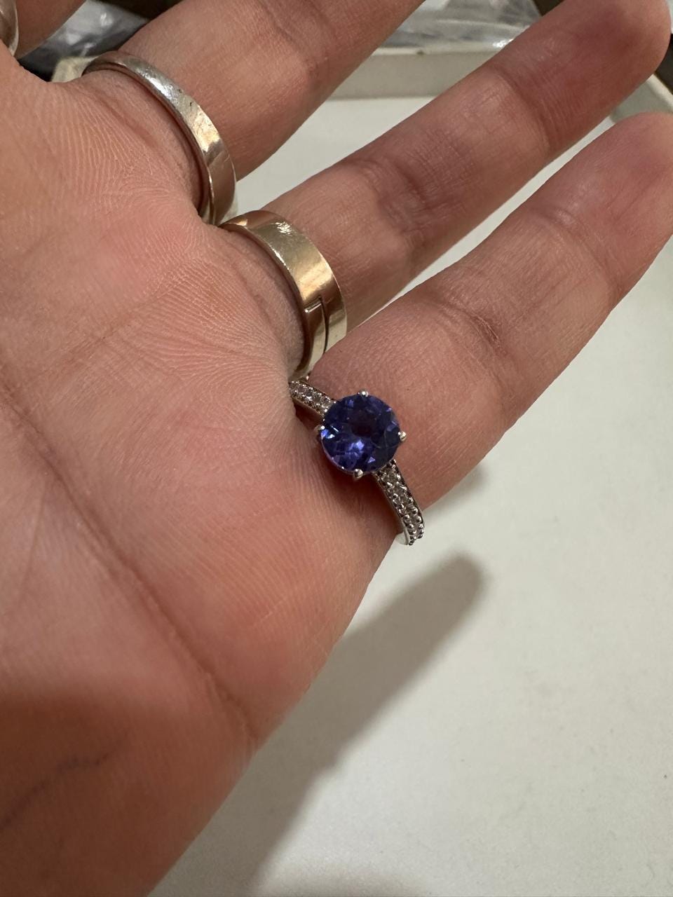 14K White Gold Tanzanite Pave Engagement Ring | 1 CT Rare Gemstone Jewelry for Gift