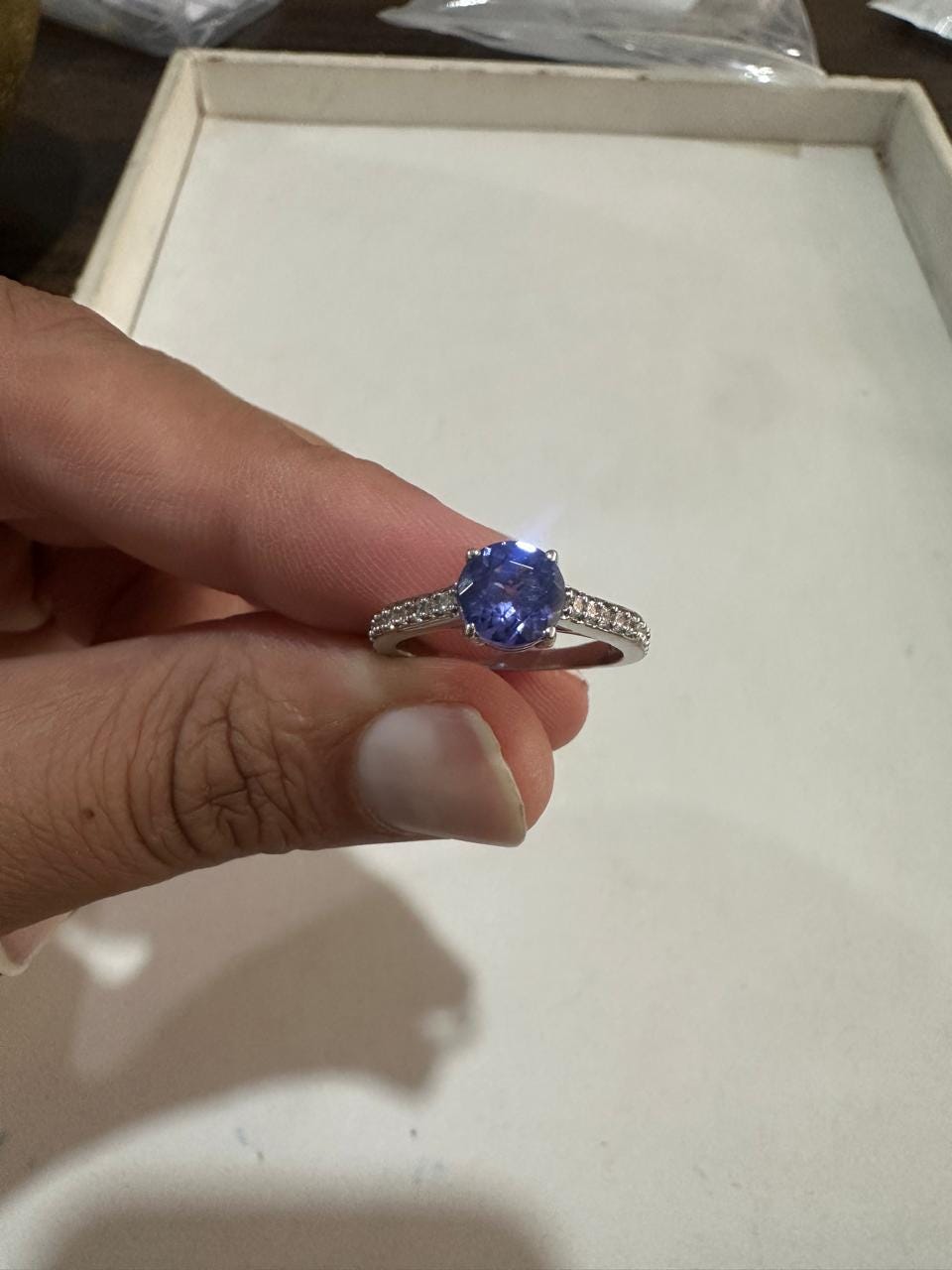 14K White Gold Tanzanite Pave Engagement Ring | 1 CT Rare Gemstone Jewelry for Gift
