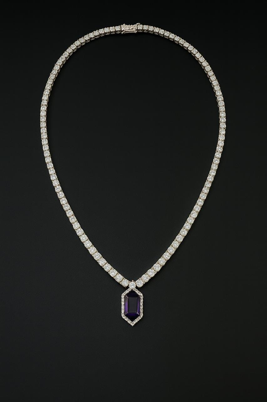 Amethyst Moissanite Tennis Necklace | Statement Gemstone Jewelry for her, Luxury Gift