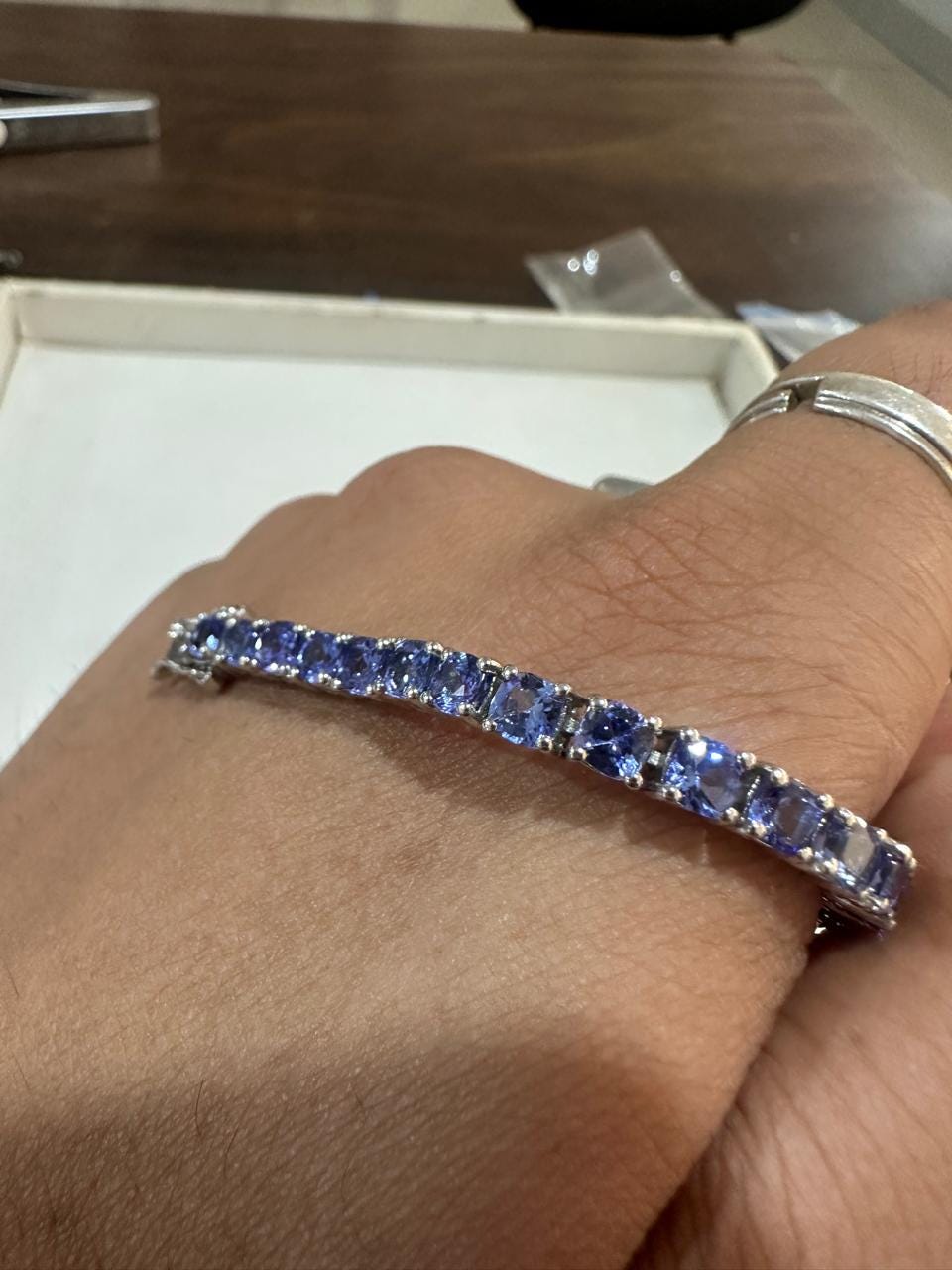 Cushion Shape Tanzanite Tennis Bracelet: 14K White Gold, Anniversary Gift for Him or Her