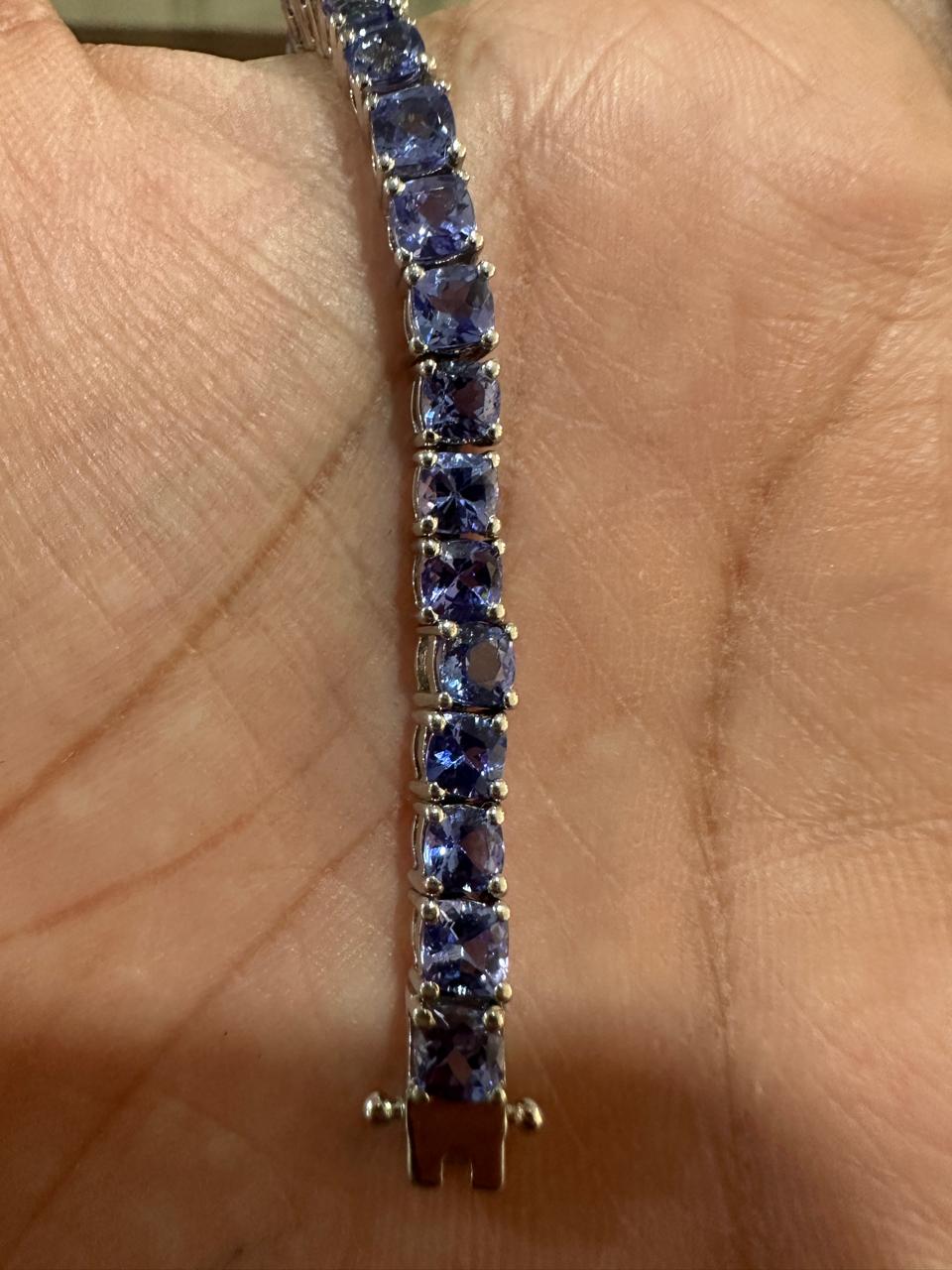 Cushion Shape Tanzanite Tennis Bracelet: 14K White Gold, Anniversary Gift for Him or Her