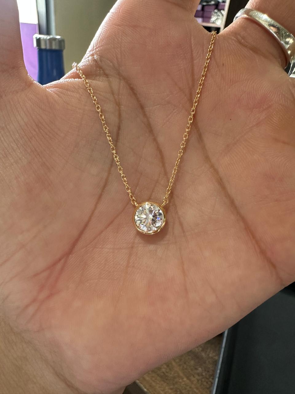 2Ct Moissanite Solitaire Pendant | 14k Gold Vermeil Necklace for women | Anniversary Gift