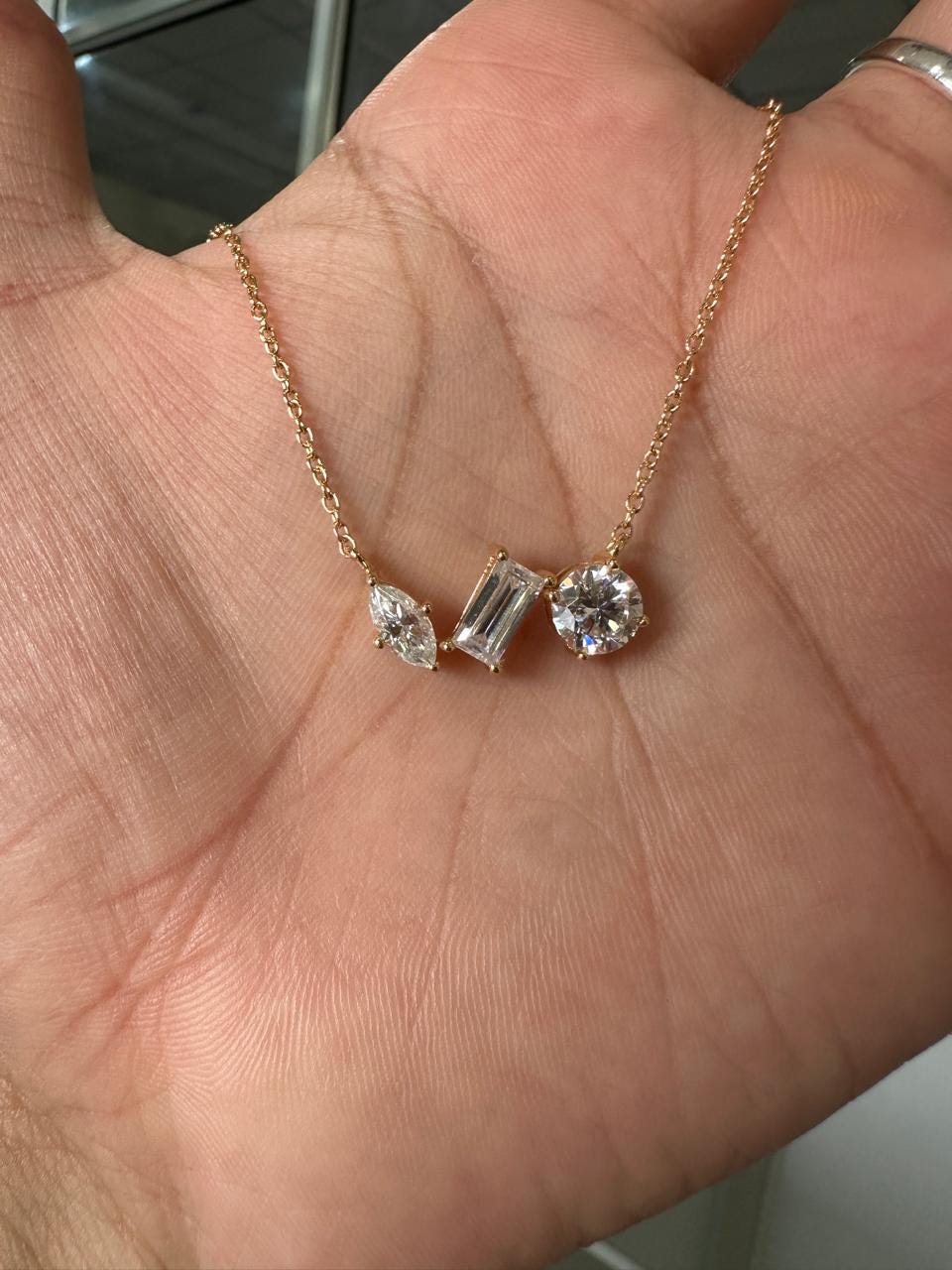 Multi Shape Moissanite Pendant Necklace: 14k Gold Vermeil Plated over 925 Silver