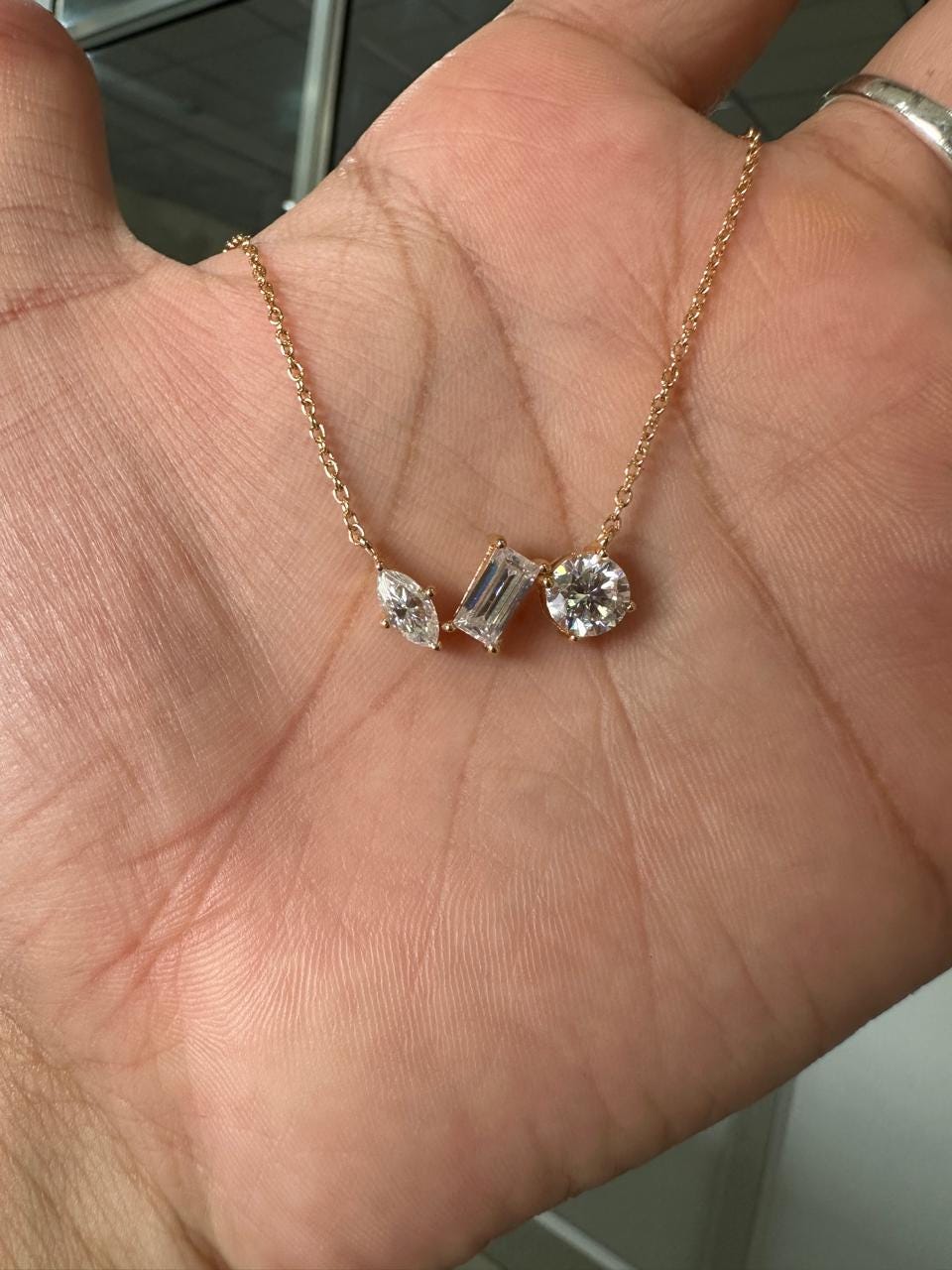 Multi Shape Moissanite Pendant Necklace: 14k Gold Vermeil Plated over 925 Silver
