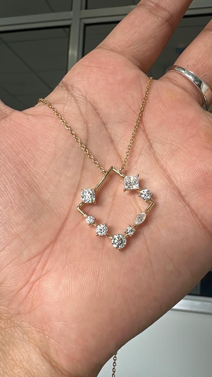 Unique Moissanite Pendant Necklace: Multi Shape Diamond Pendant for gift