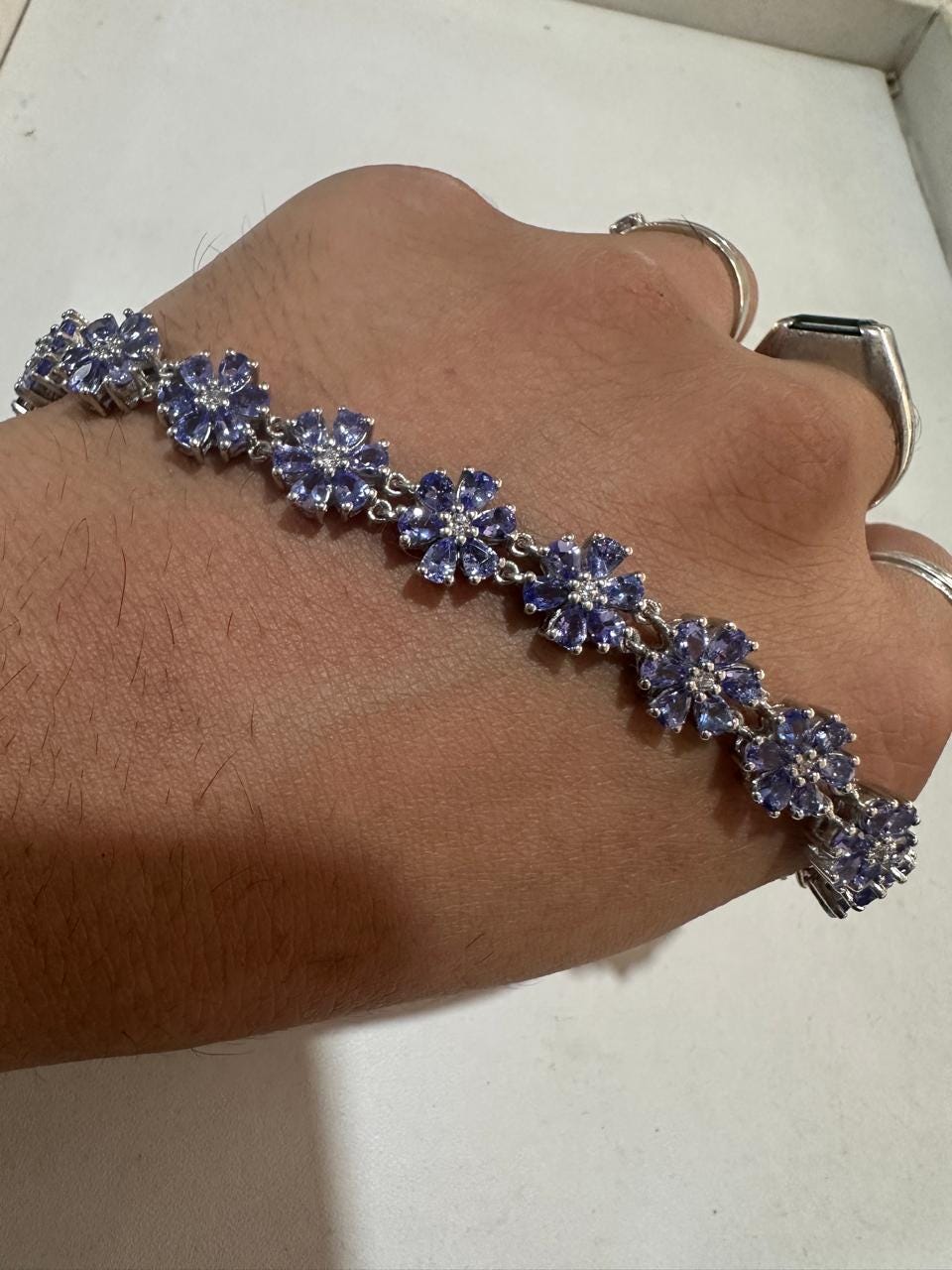 Tanzanite Flower Bracelet | Blue Purple Gemstone Jewelry, Luxury gift for her