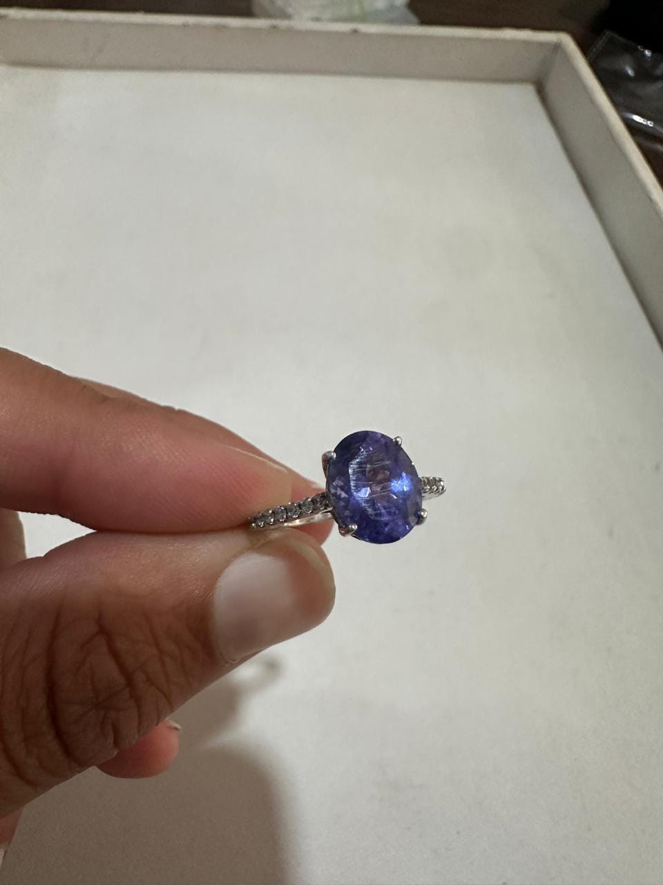 3 CT AAA Tanzanite Engagement Ring, 14K White Gold Diamond Pavé Band