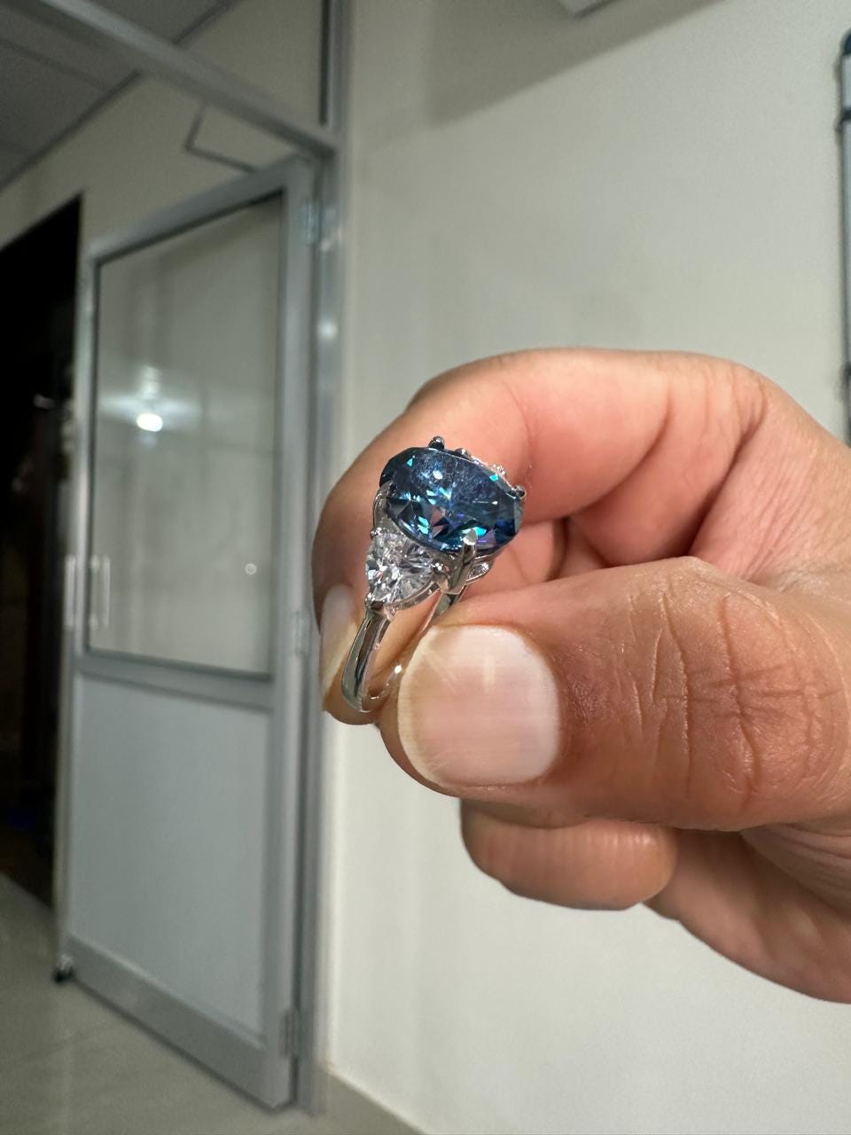 4CT Oval Alexandrite Three-Stone Ring | 14K White Gold, Moissanite Accents