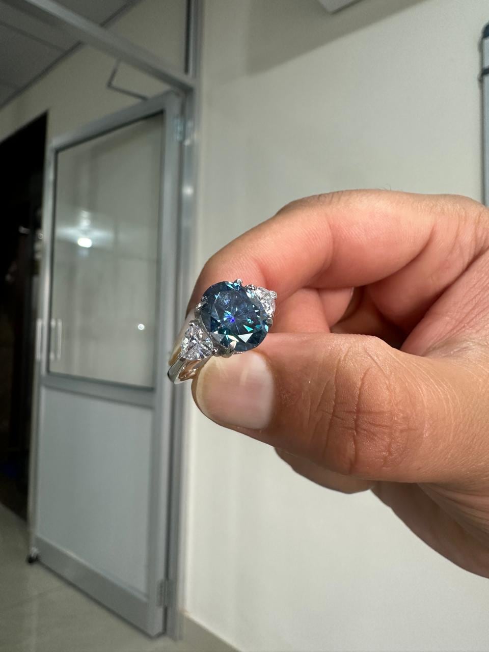 4CT Oval Alexandrite Three-Stone Ring | 14K White Gold, Moissanite Accents