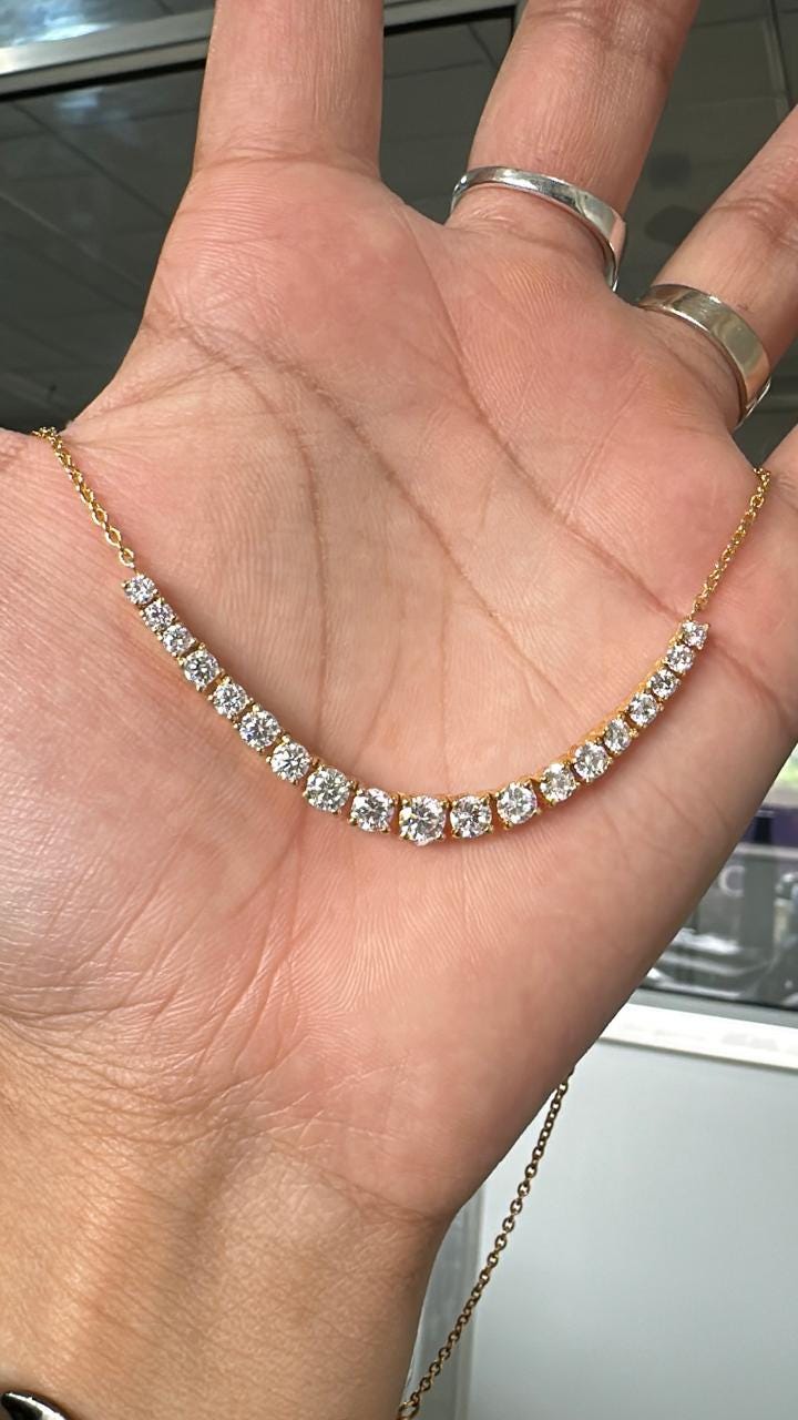 Graduated Moissanite Tennis Necklace | 14K Gold Vermeil, Handset