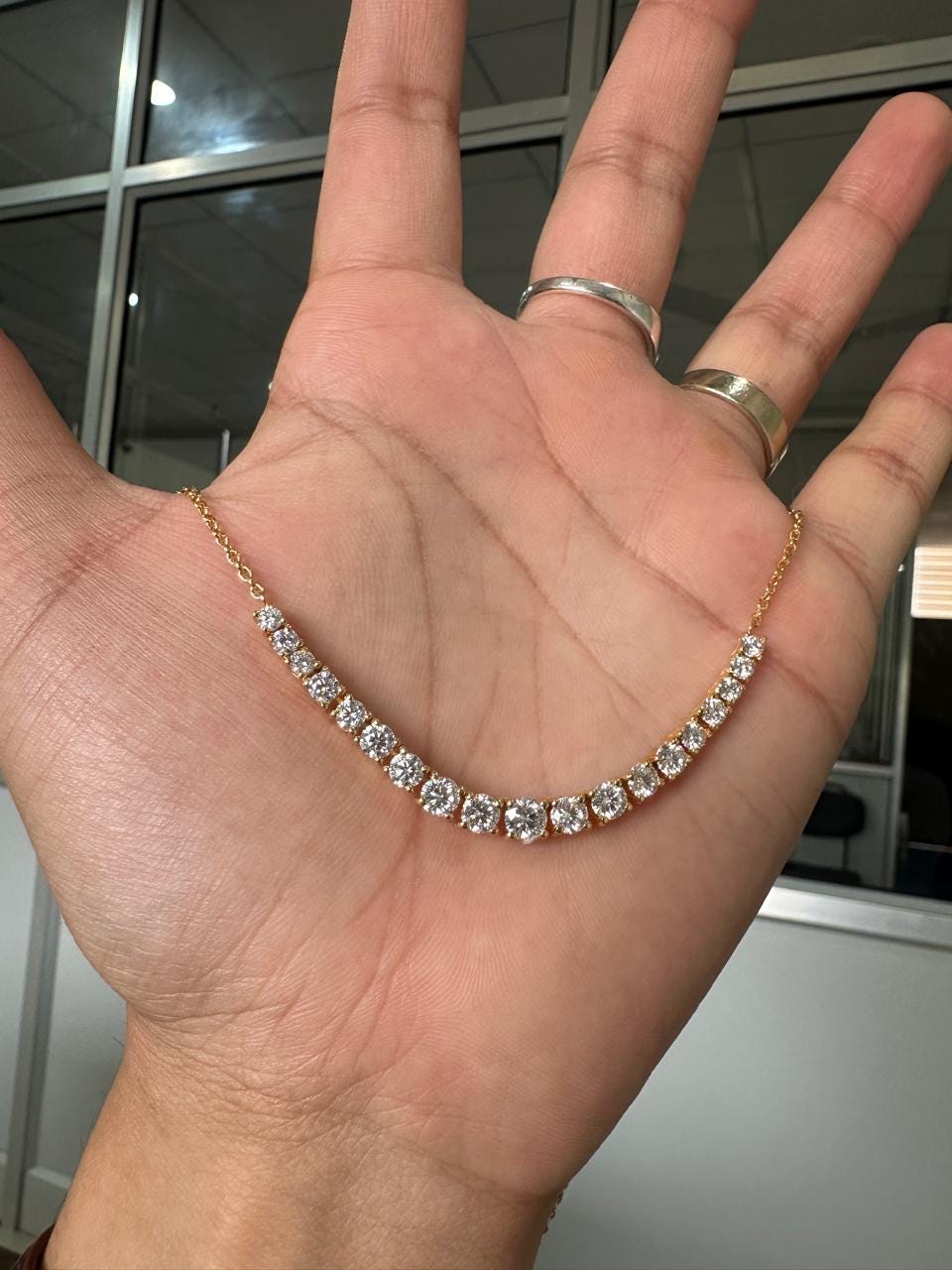 Graduated Moissanite Tennis Necklace | 14K Gold Vermeil, Handset