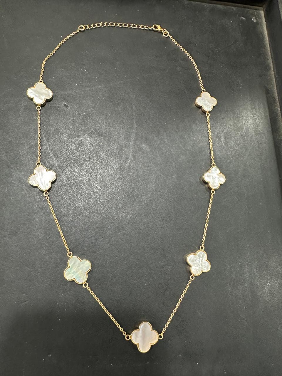 14k Gold Vermeil White Clover Necklace - Minimalist Everyday Necklace