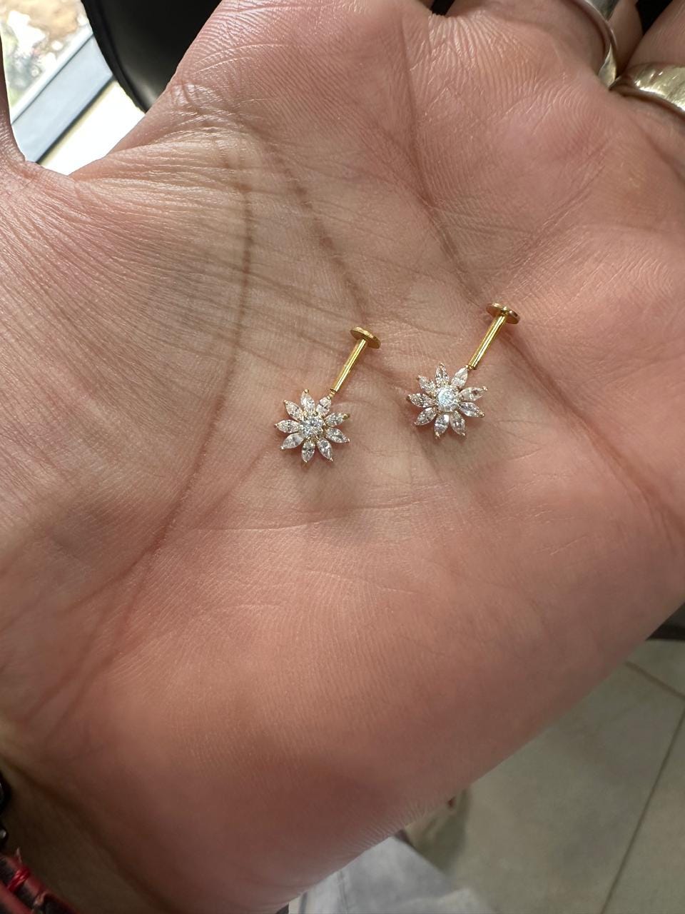 14K Yellow Gold Moissanite Flower Earrings | South Screw Lock Earrings for women
