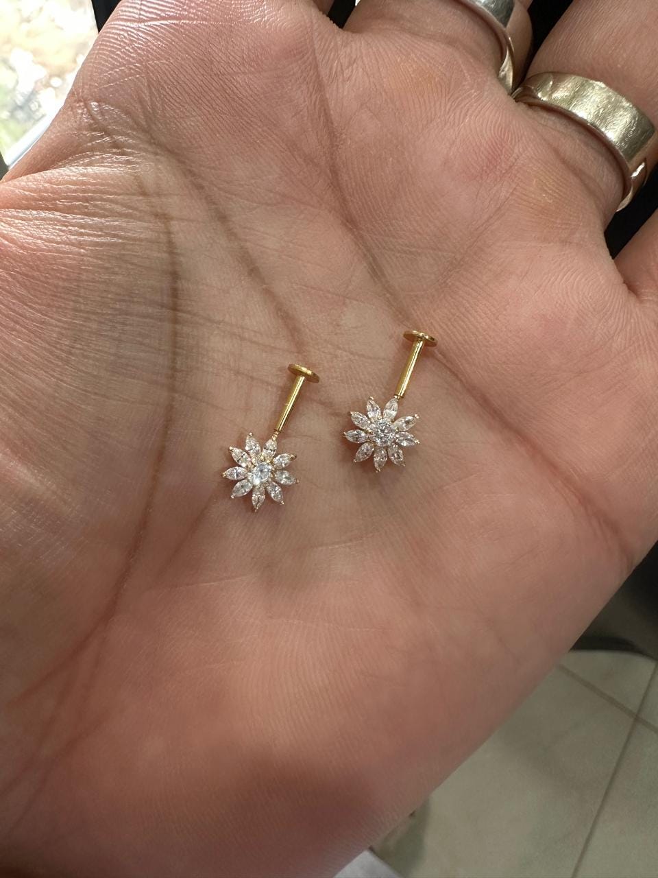 14K Yellow Gold Moissanite Flower Earrings | South Screw Lock Earrings for women