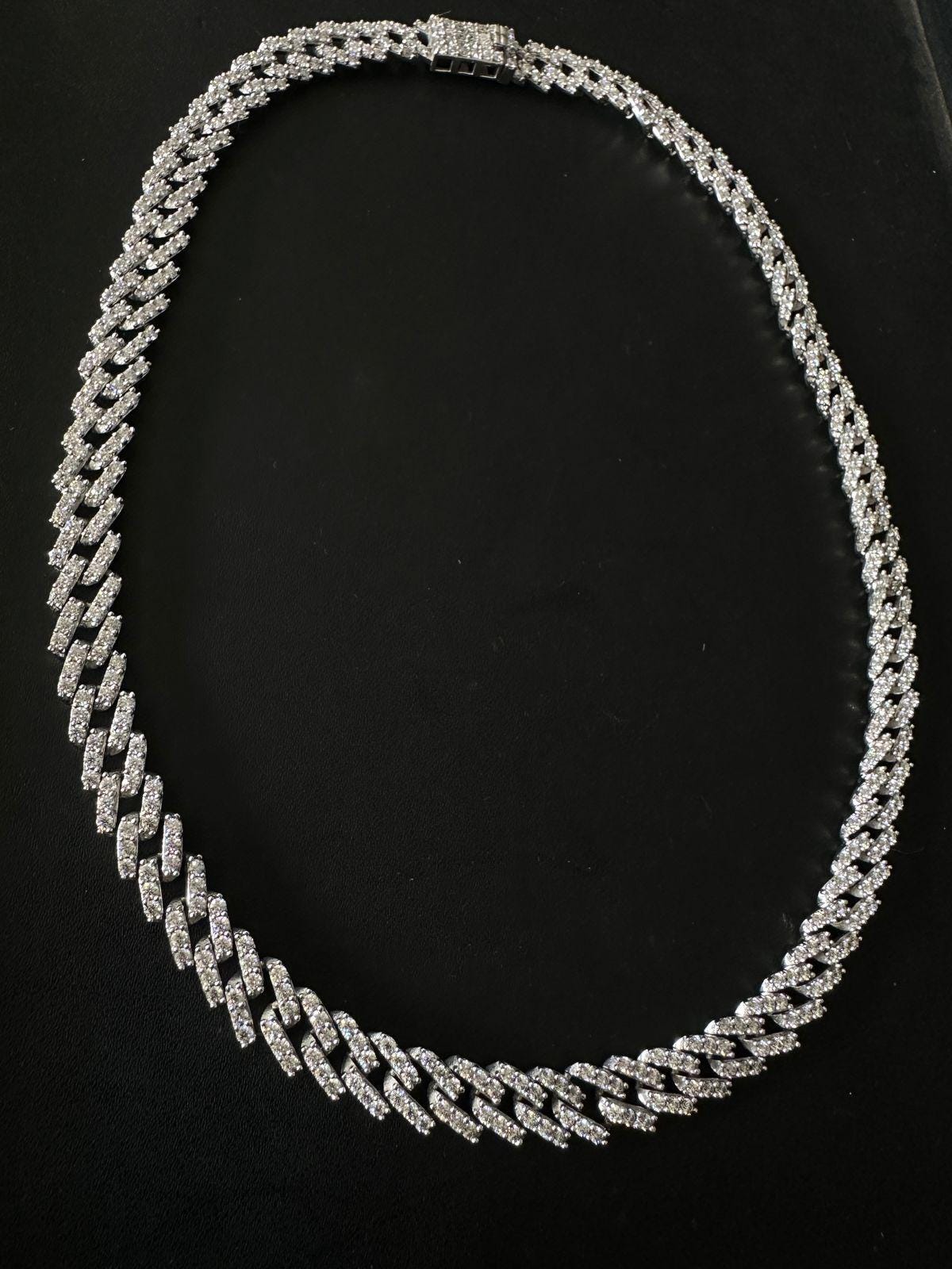 Moissanite Cuban Chain Necklace | Sterling Silver Iced Tennis Link Chain