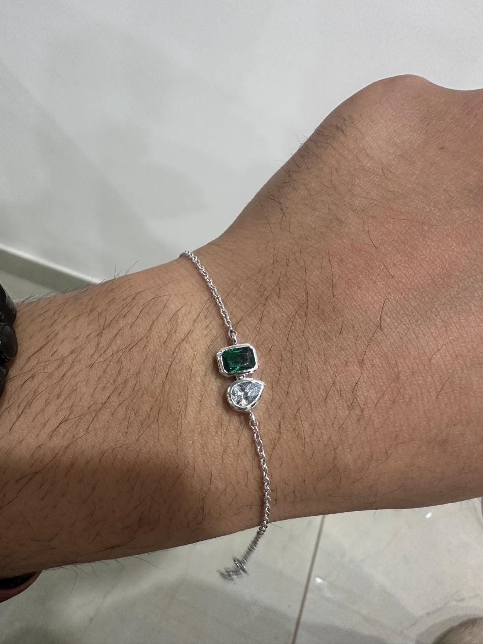 Emerald Moissanite 925 Sterling Silver Chain Bracelet | Unique Birthday Gift