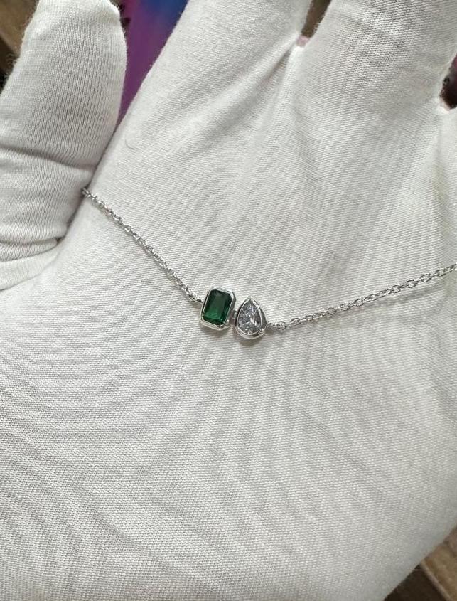 Emerald Moissanite 925 Sterling Silver Chain Bracelet | Unique Birthday Gift