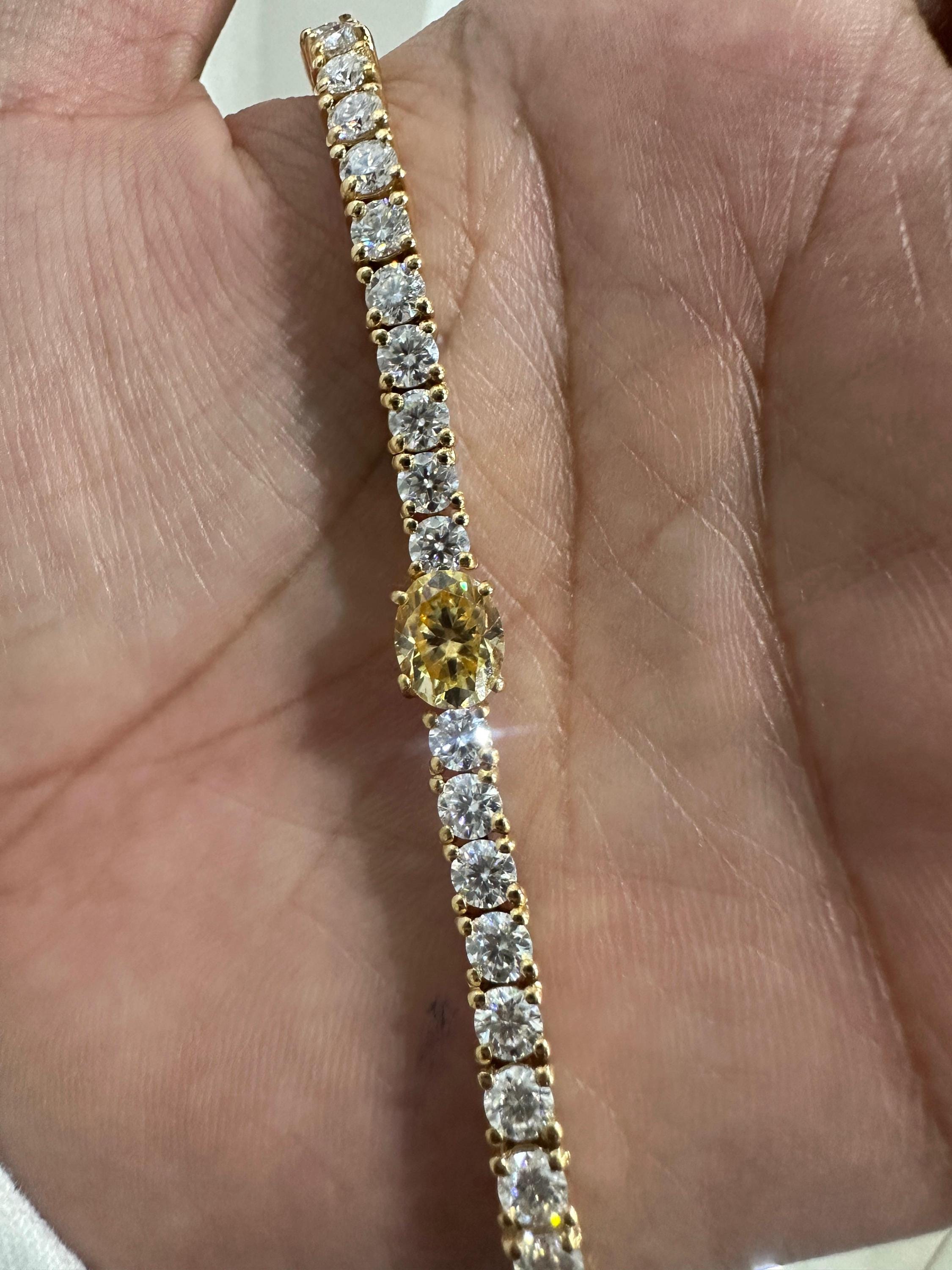 Multi Stone Moissanite Tennis Bracelet, Oval Yellow Gemstone Bracelet, Luxury Anniversary Gift for Her