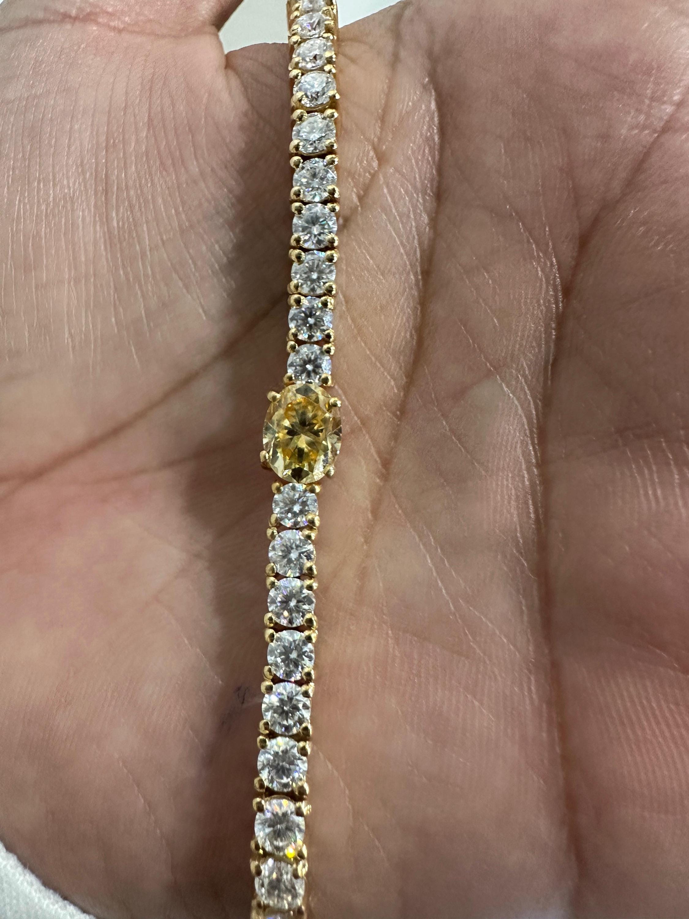 Multi Stone Moissanite Tennis Bracelet, Oval Yellow Gemstone Bracelet, Luxury Anniversary Gift for Her