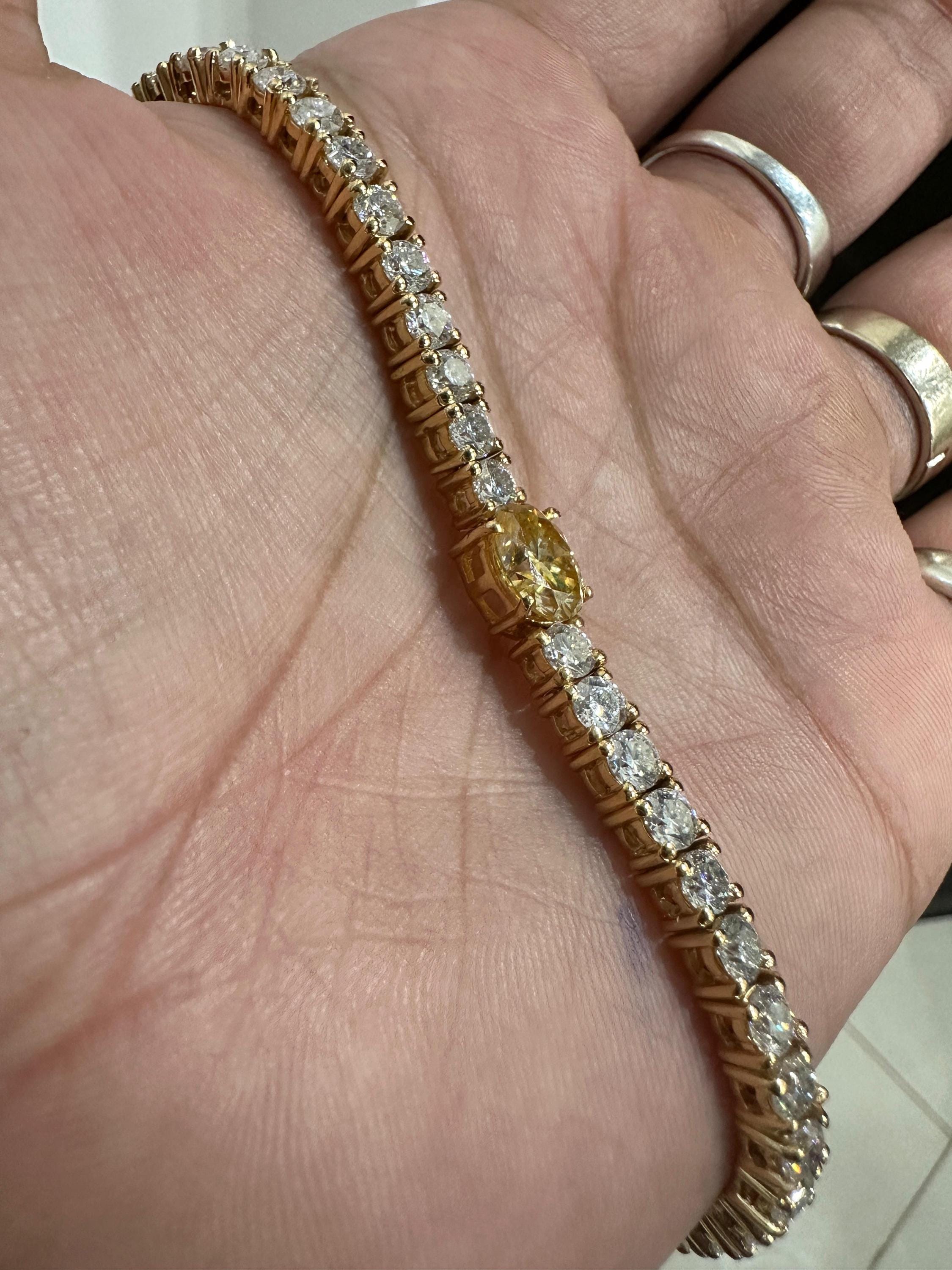 Multi Stone Moissanite Tennis Bracelet, Oval Yellow Gemstone Bracelet, Luxury Anniversary Gift for Her