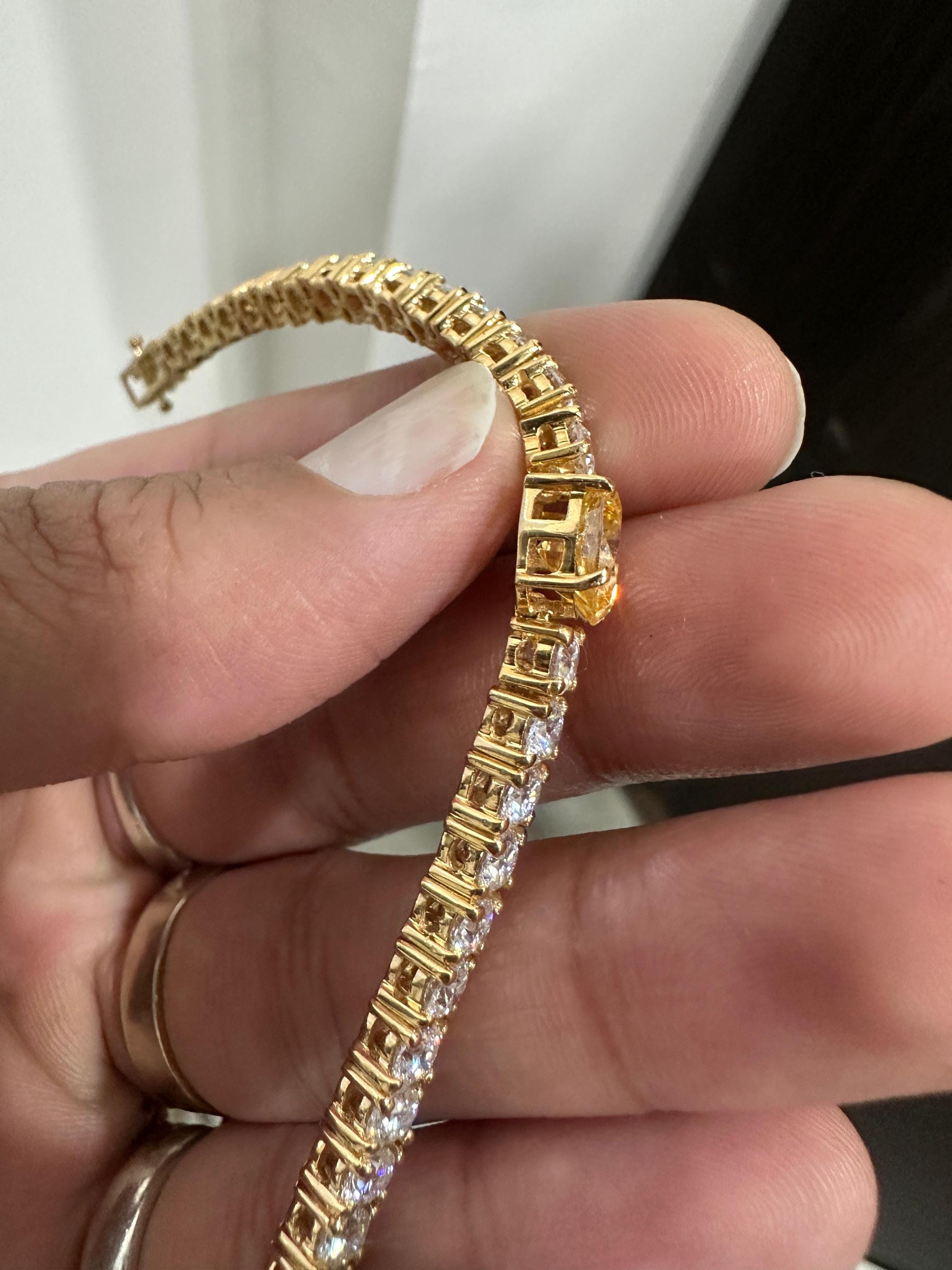 Multi Stone Moissanite Tennis Bracelet, Oval Yellow Gemstone Bracelet, Luxury Anniversary Gift for Her
