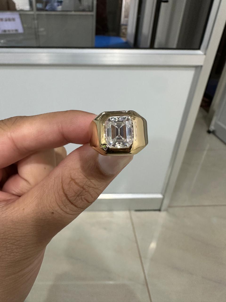 Men's Emerald Cut Moissanite Ring, Solid 14K Gold Signet Ring, Anniversary Gift for Him
