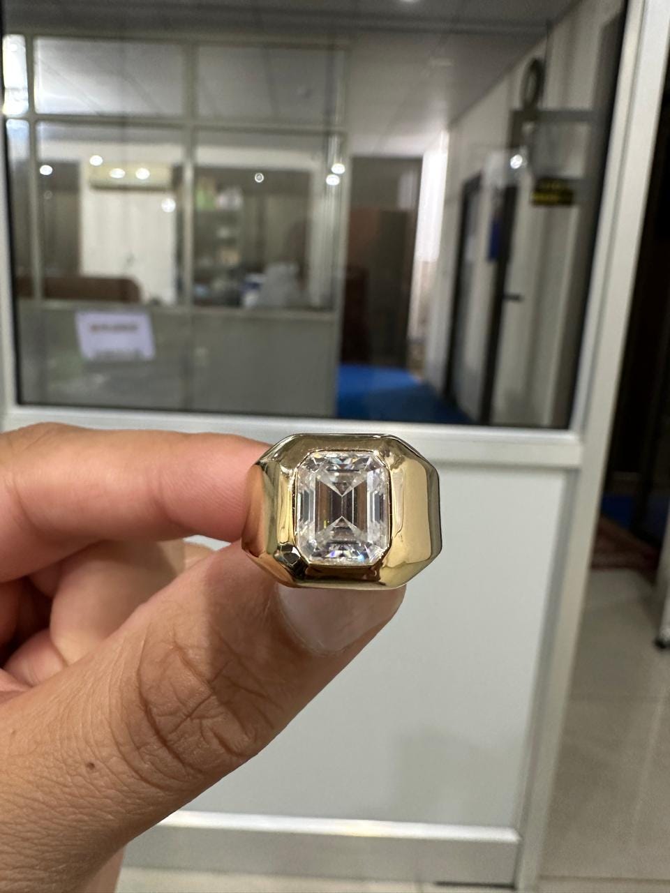 Men's Emerald Cut Moissanite Ring, Solid 14K Gold Signet Ring, Anniversary Gift for Him