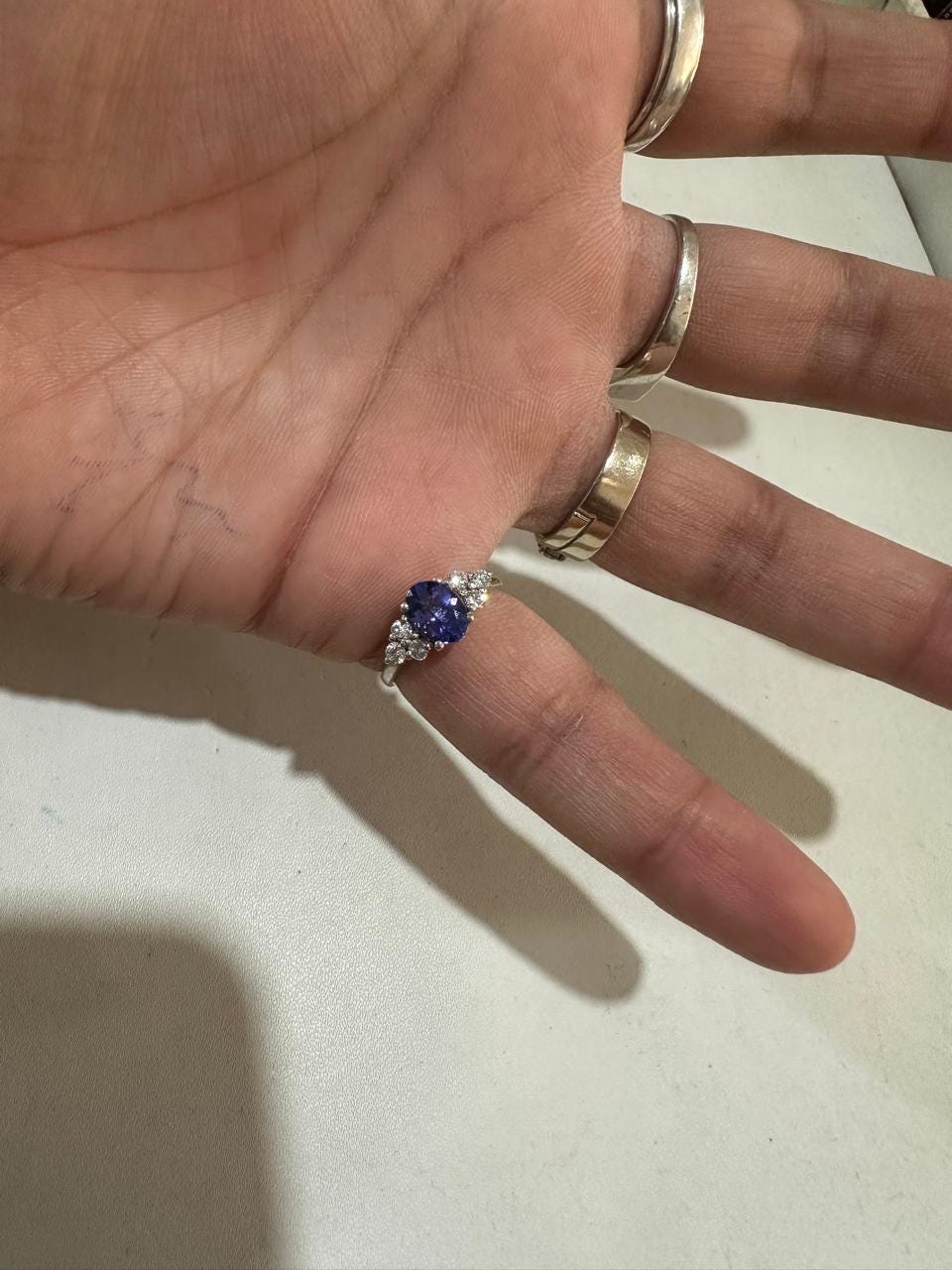 Oval Tanzanite Engagement Ring, 14K White Gold, Blue Purple Gemstone, Moissanite Accents