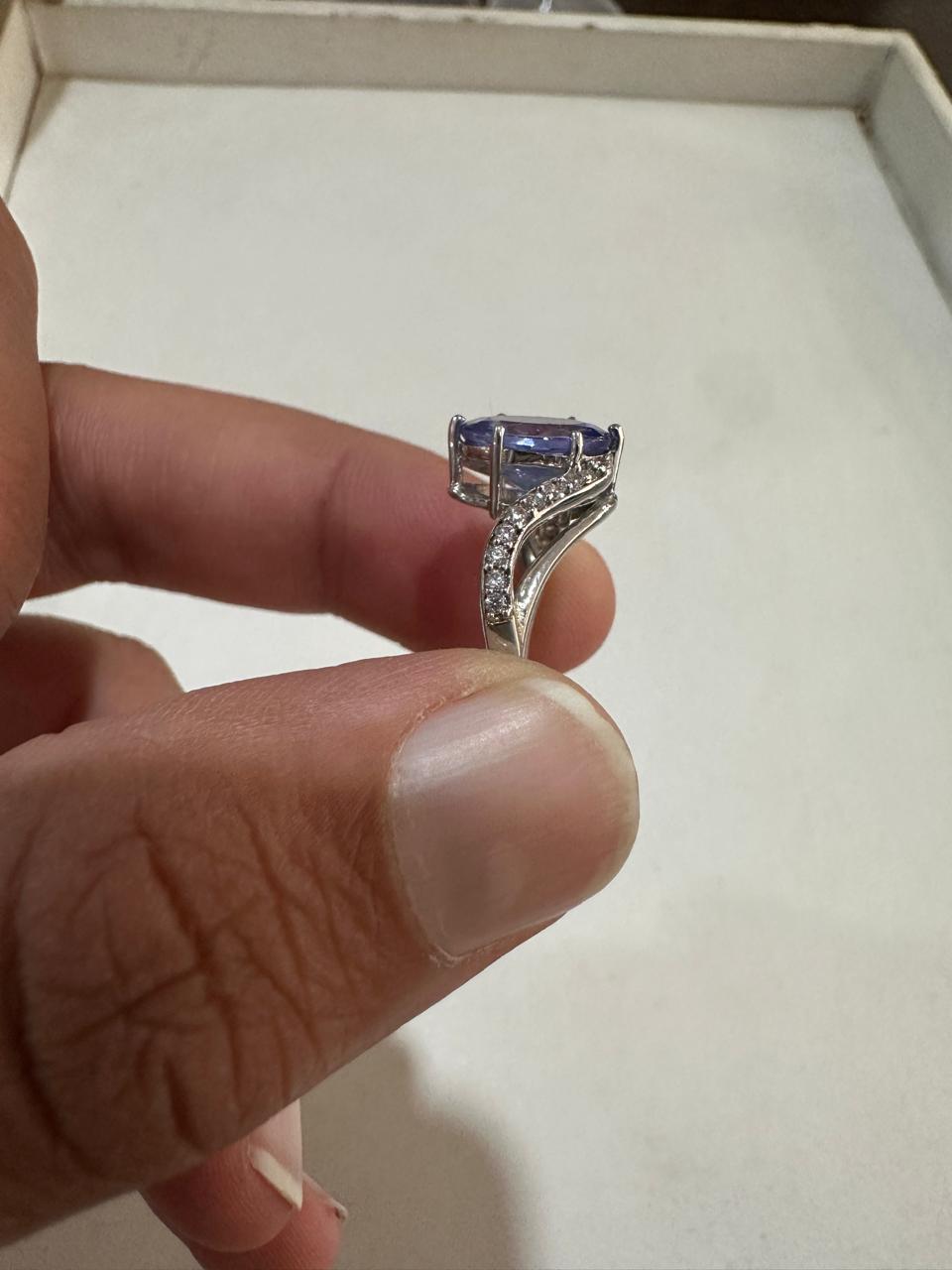 3 CT Natural Oval Tanzanite Engagement Ring, 14K White Gold, December Birthstone, Twisted Band