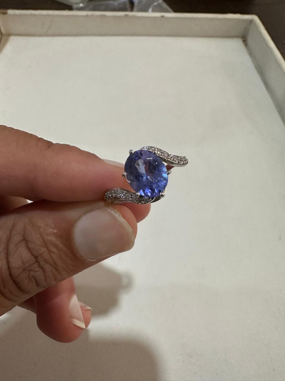 3 CT Natural Oval Tanzanite Engagement Ring, 14K White Gold, December Birthstone, Twisted Band