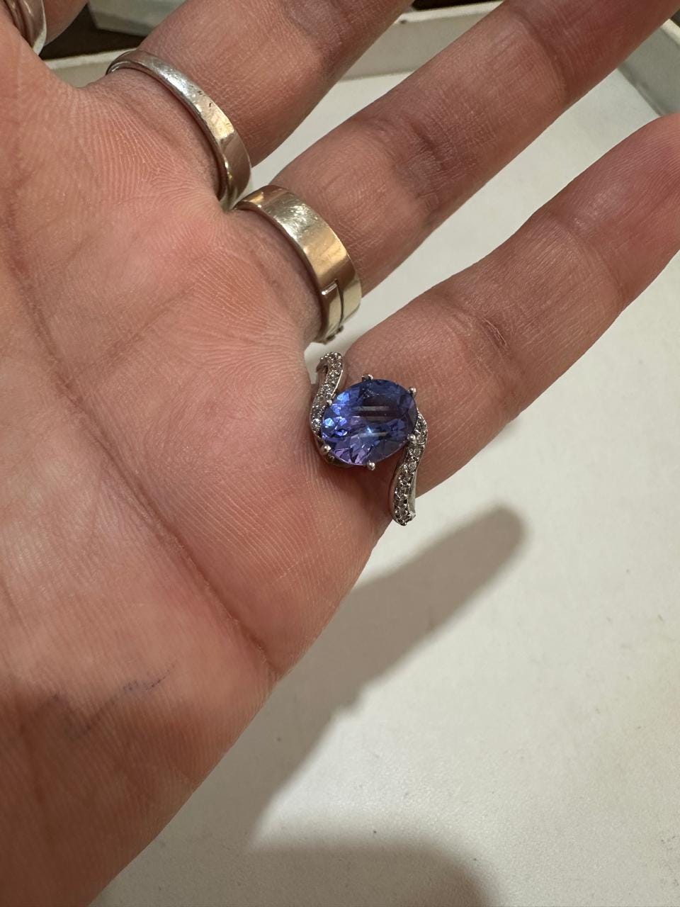 3 CT Natural Oval Tanzanite Engagement Ring, 14K White Gold, December Birthstone, Twisted Band