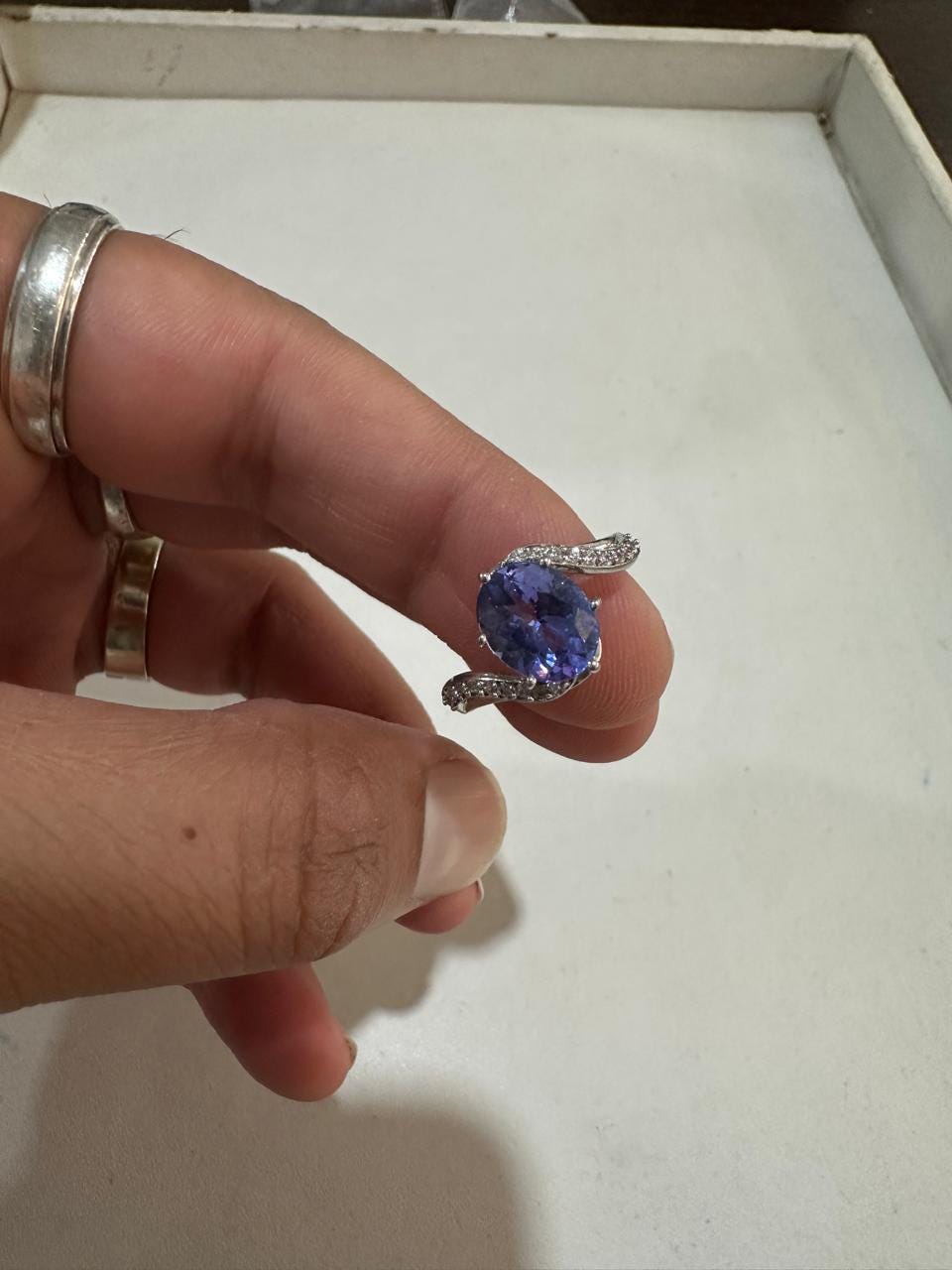 3 CT Natural Oval Tanzanite Engagement Ring, 14K White Gold, December Birthstone, Twisted Band
