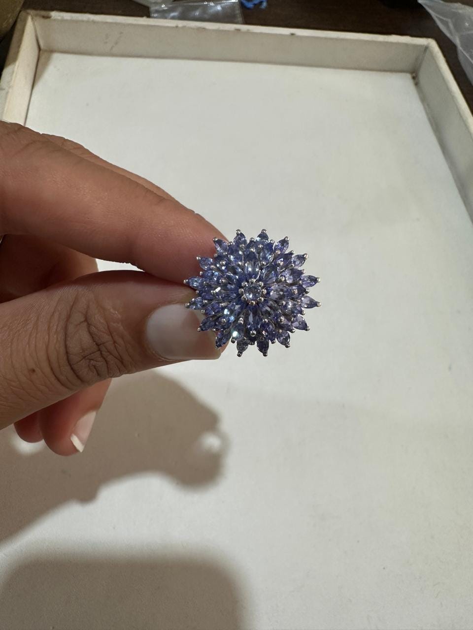 4 CT Marquise Cut Tanzanite Floral Cluster Ring, 14K White Gold Statement Cocktail Ring