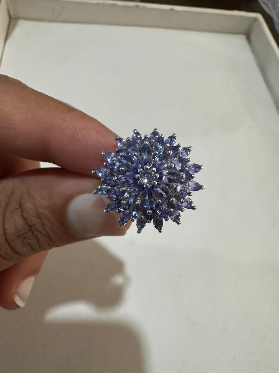 4 CT Marquise Cut Tanzanite Floral Cluster Ring, 14K White Gold Statement Cocktail Ring