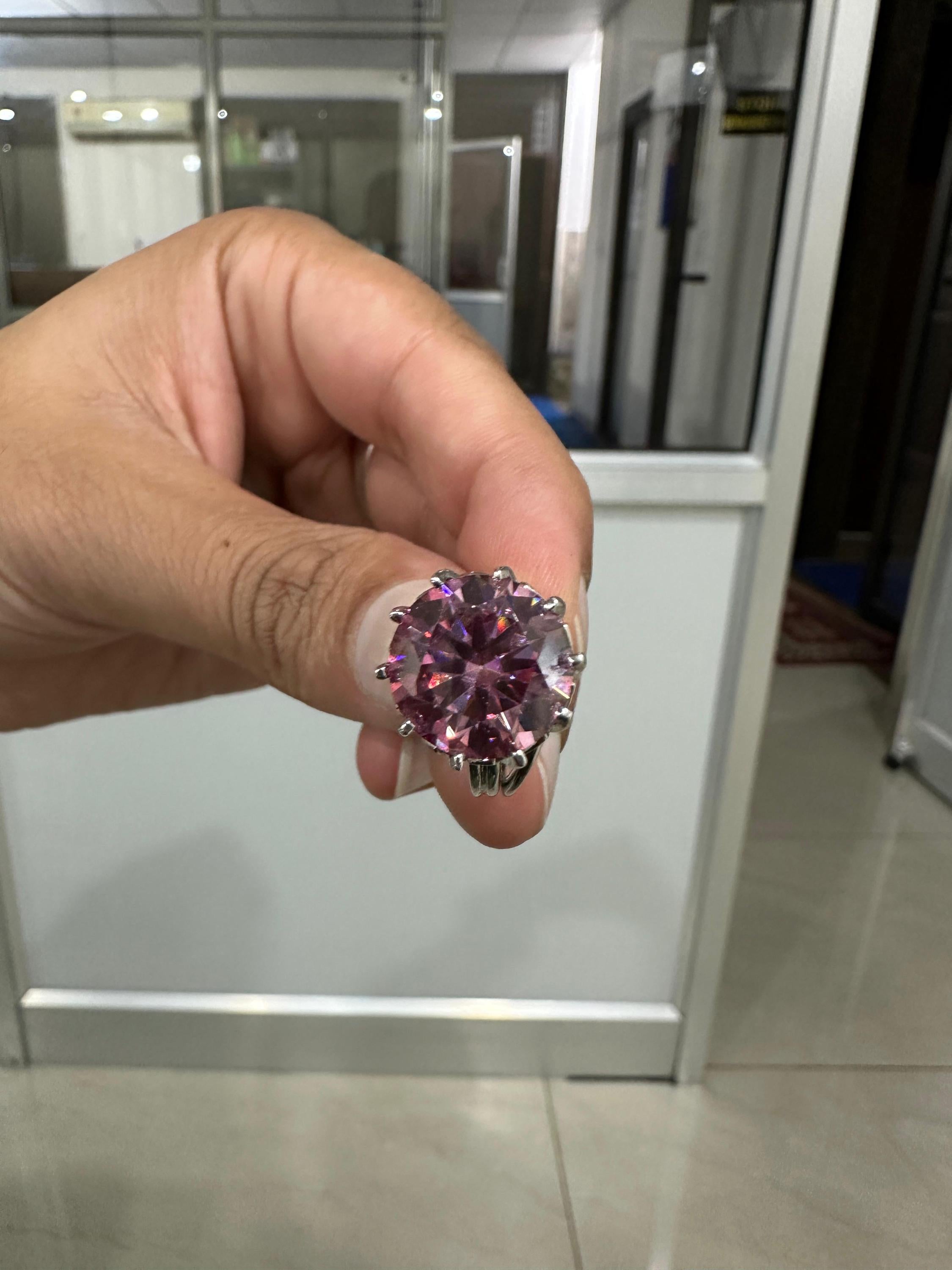 9 Ct Royal Pink Moissanite Engagement Ring, 14K White Gold, Anniversary Gift for her