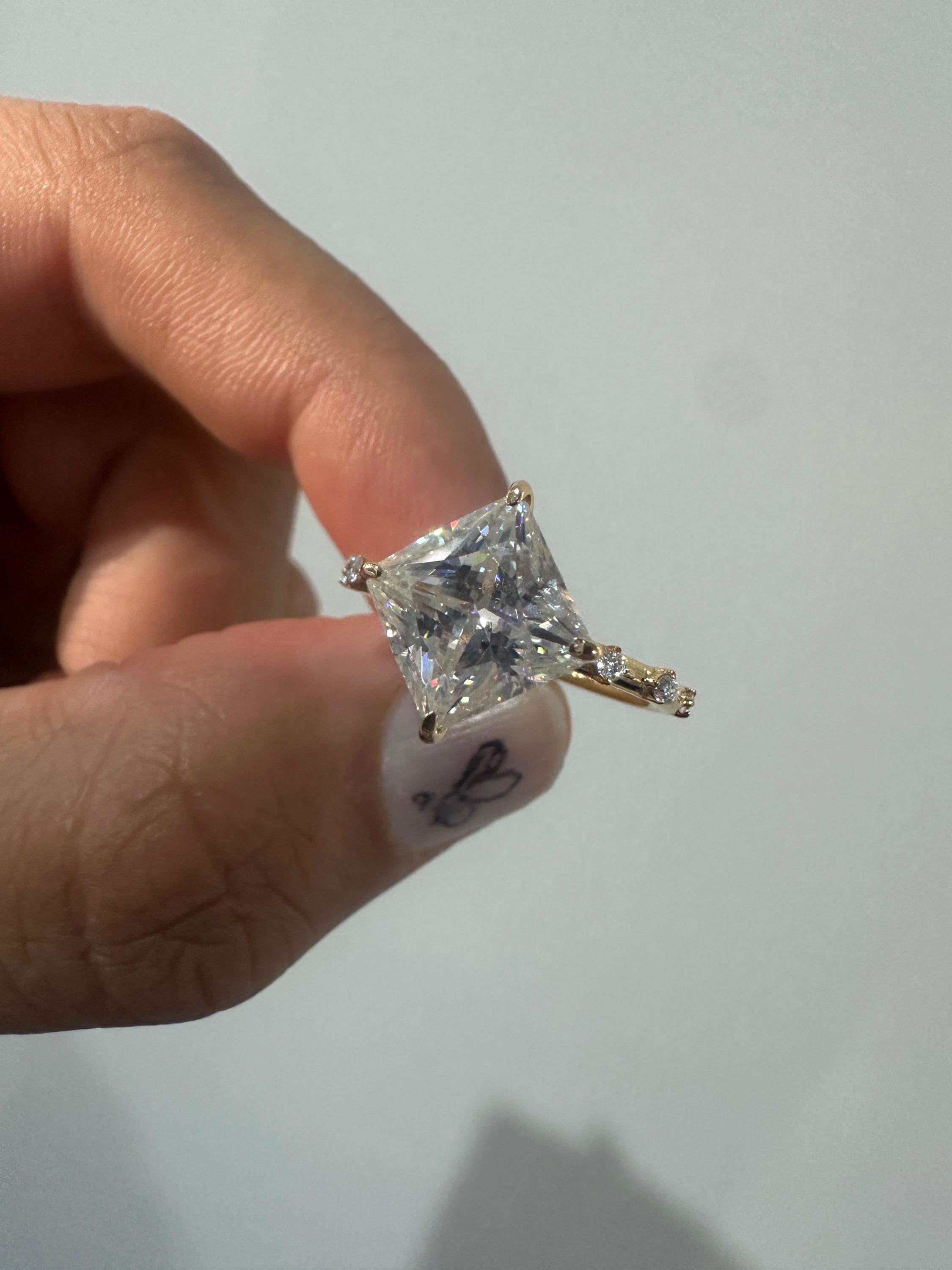 Princess Cut Moissanite Engagement Ring, 14K Yellow Gold, Antique Vintage Inspired Solitaire