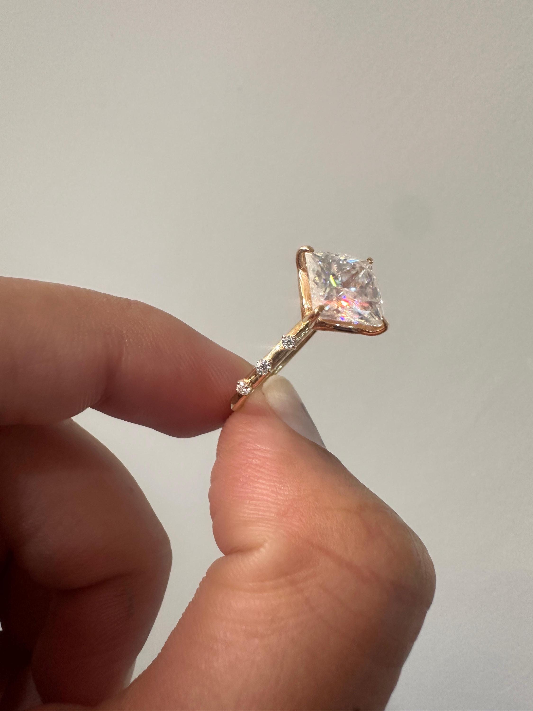 Princess Cut Moissanite Engagement Ring, 14K Yellow Gold, Antique Vintage Inspired Solitaire
