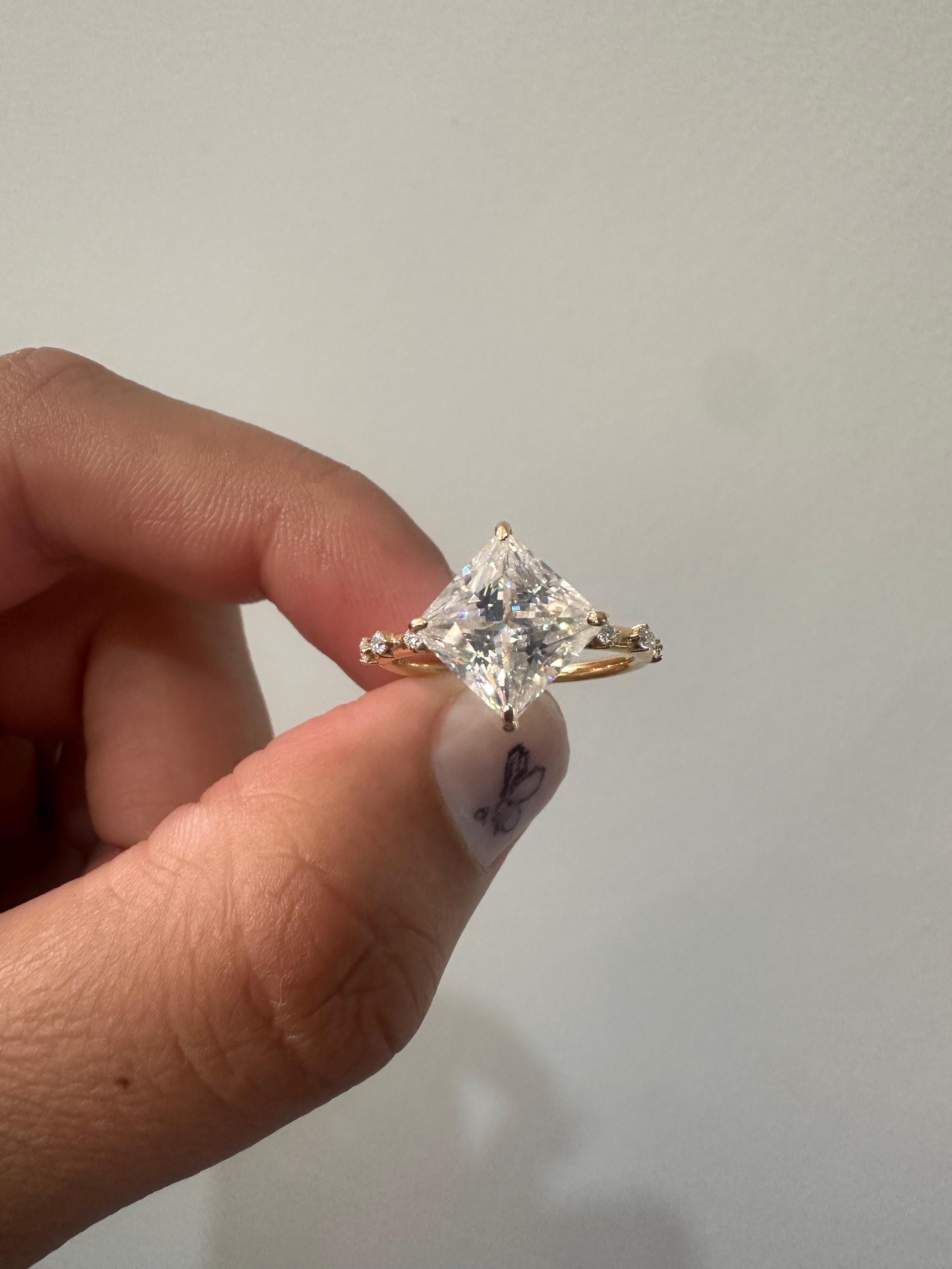 Princess Cut Moissanite Engagement Ring, 14K Yellow Gold, Antique Vintage Inspired Solitaire