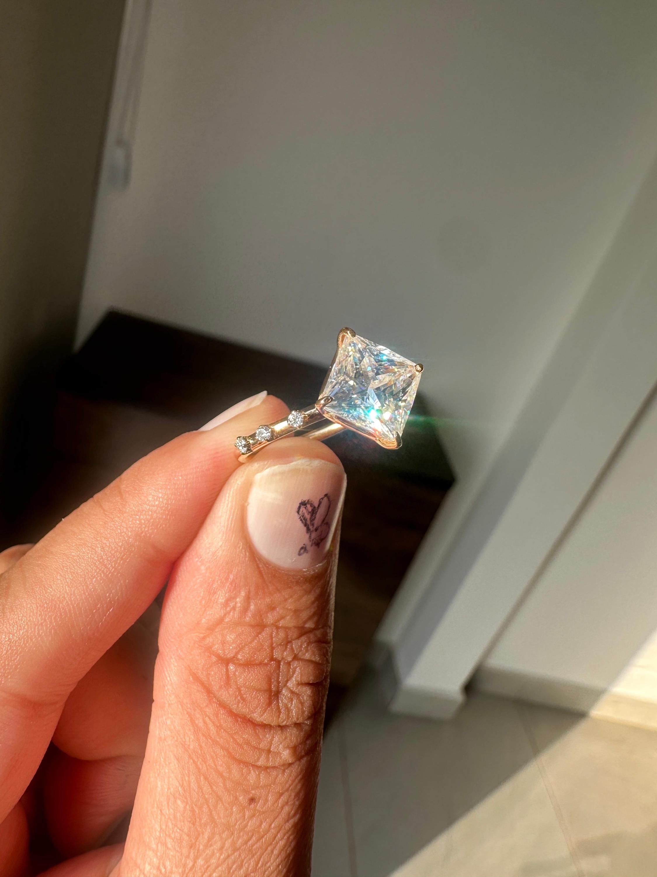Princess Cut Moissanite Engagement Ring, 14K Yellow Gold, Antique Vintage Inspired Solitaire