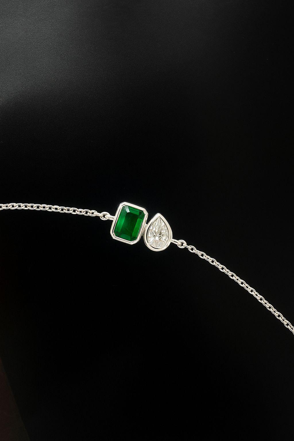 Emerald Moissanite 925 Sterling Silver Chain Bracelet | Unique Birthday Gift